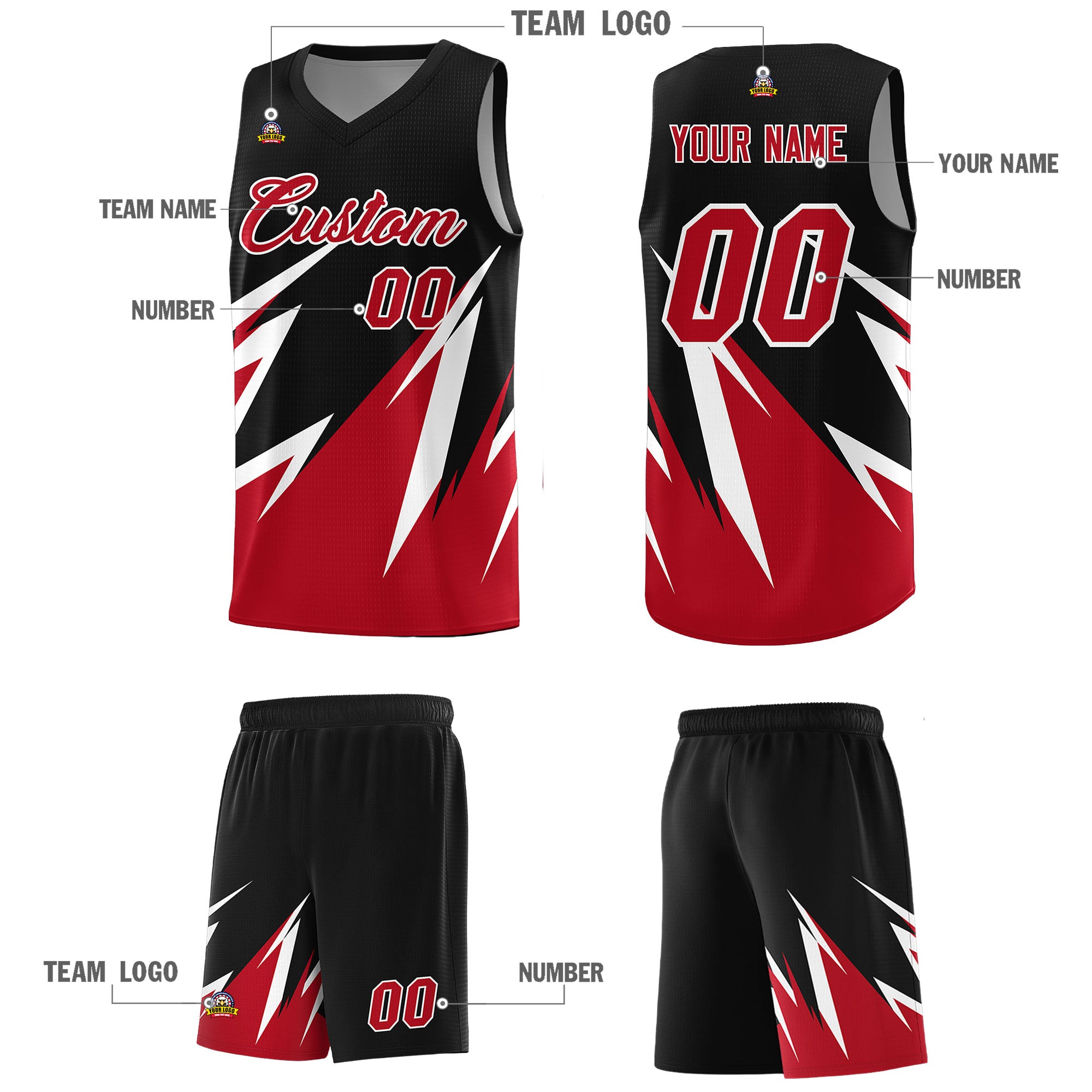Custom Black Abstract Mountain Pattern Sports Uniform Basketball Jersey