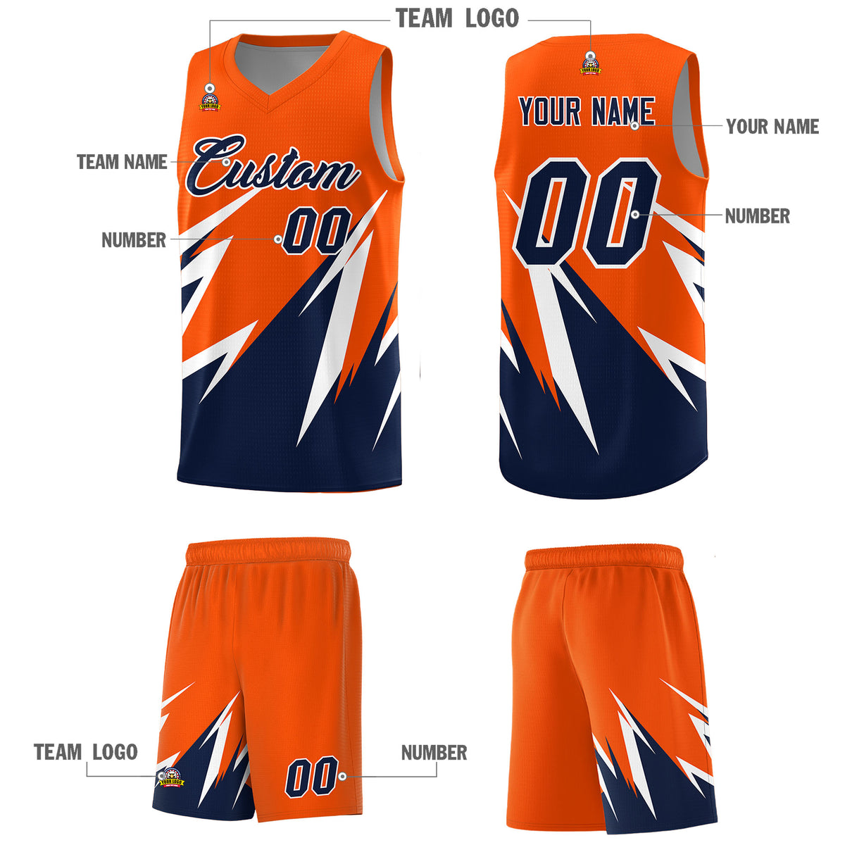 Custom Orange Abstract Mountain Pattern Sports Uniform Basketball Jersey