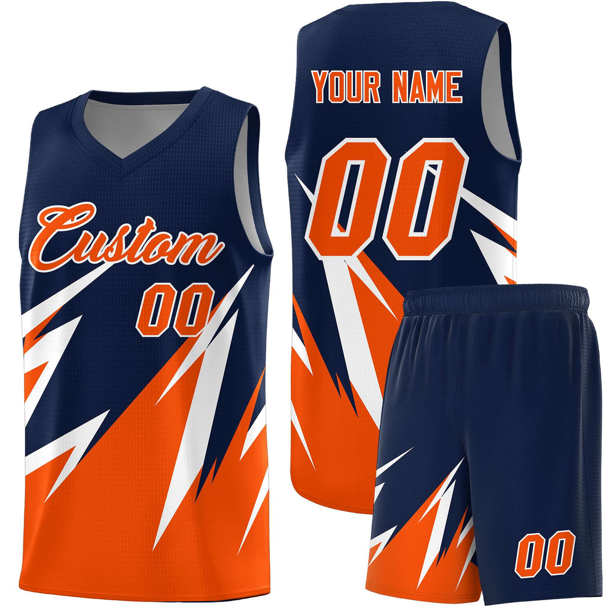 Custom Navy Abstract Mountain Pattern Sports Uniform Basketball Jersey