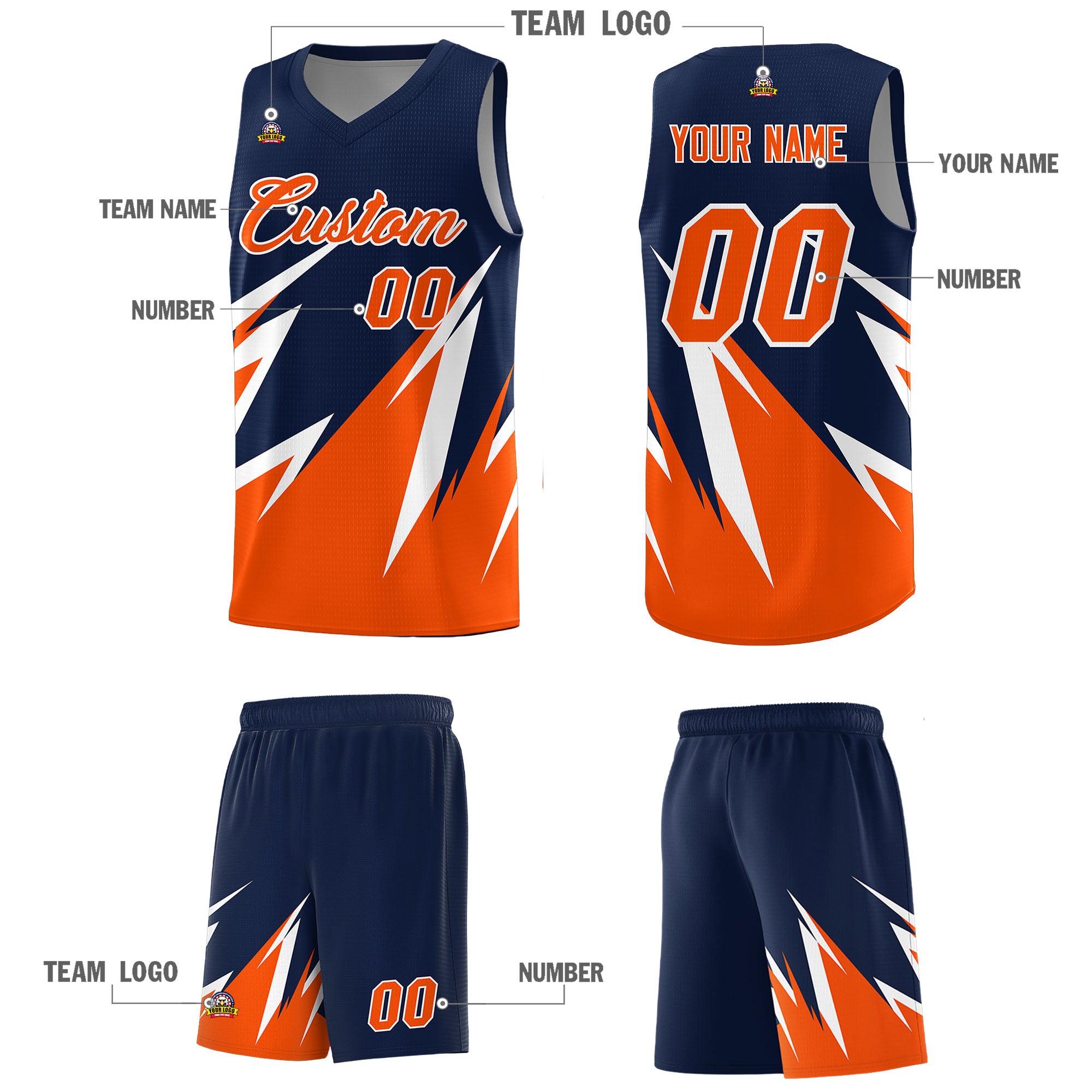 Custom Navy Abstract Mountain Pattern Sports Uniform Basketball Jersey