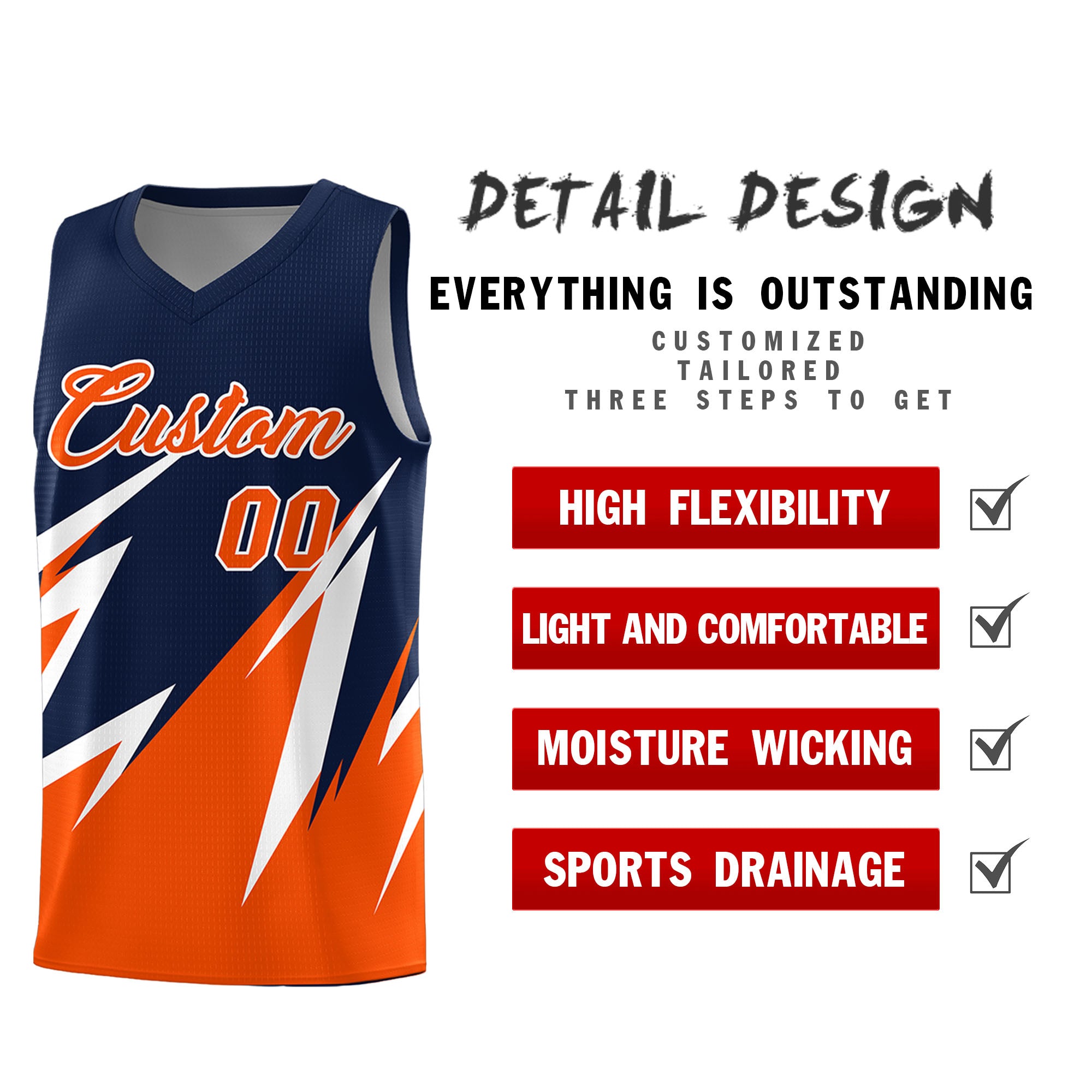 Custom Navy Abstract Mountain Pattern Sports Uniform Basketball Jersey