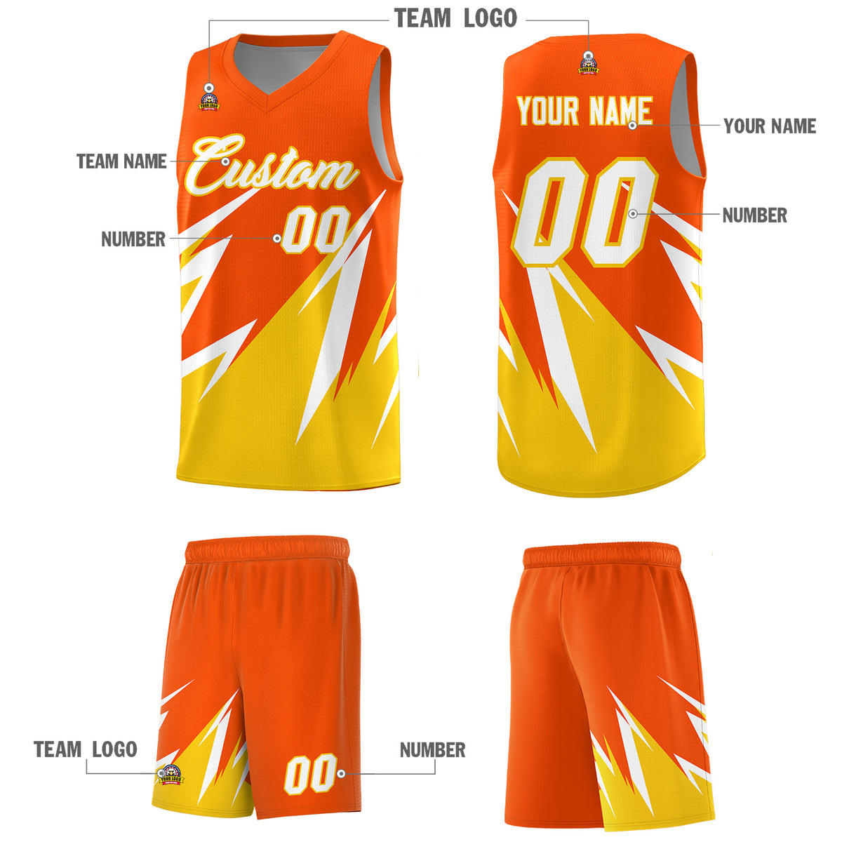 Custom Orange Abstract Mountain Pattern Sports Uniform Basketball Jersey