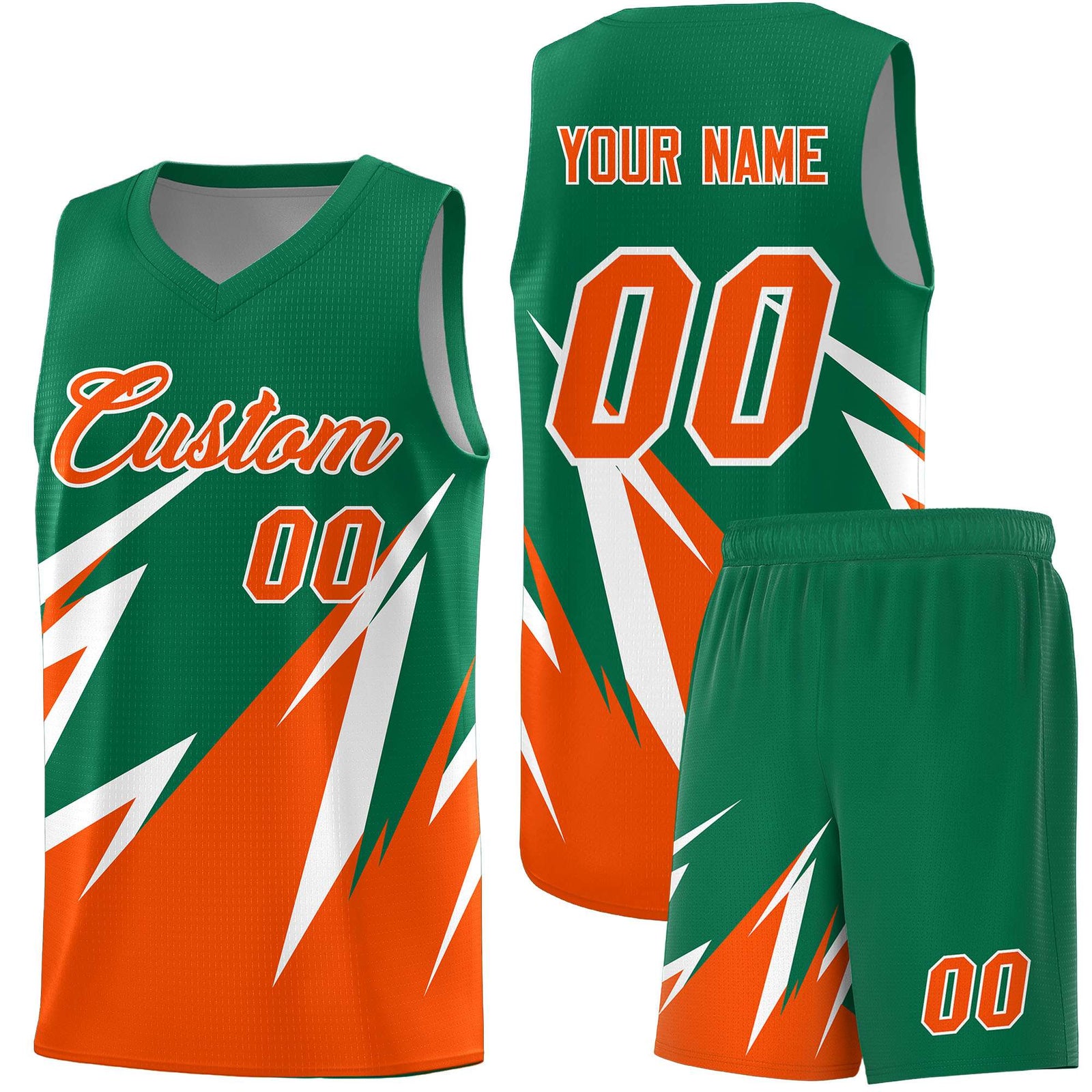 Custom Kelly Green Abstract Mountain Pattern Sports Uniform Basketball Jersey