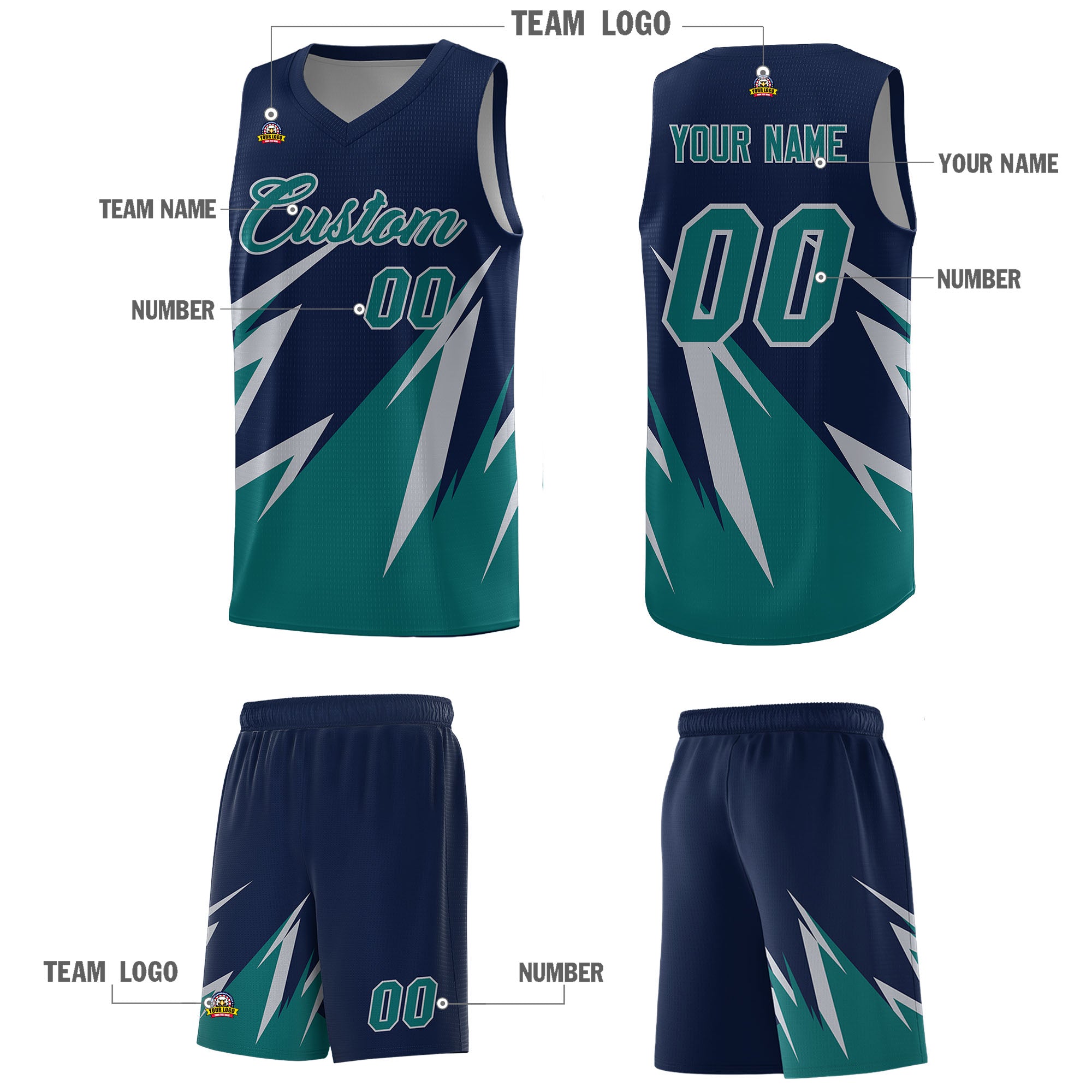 Custom Navy Abstract Mountain Pattern Sports Uniform Basketball Jersey