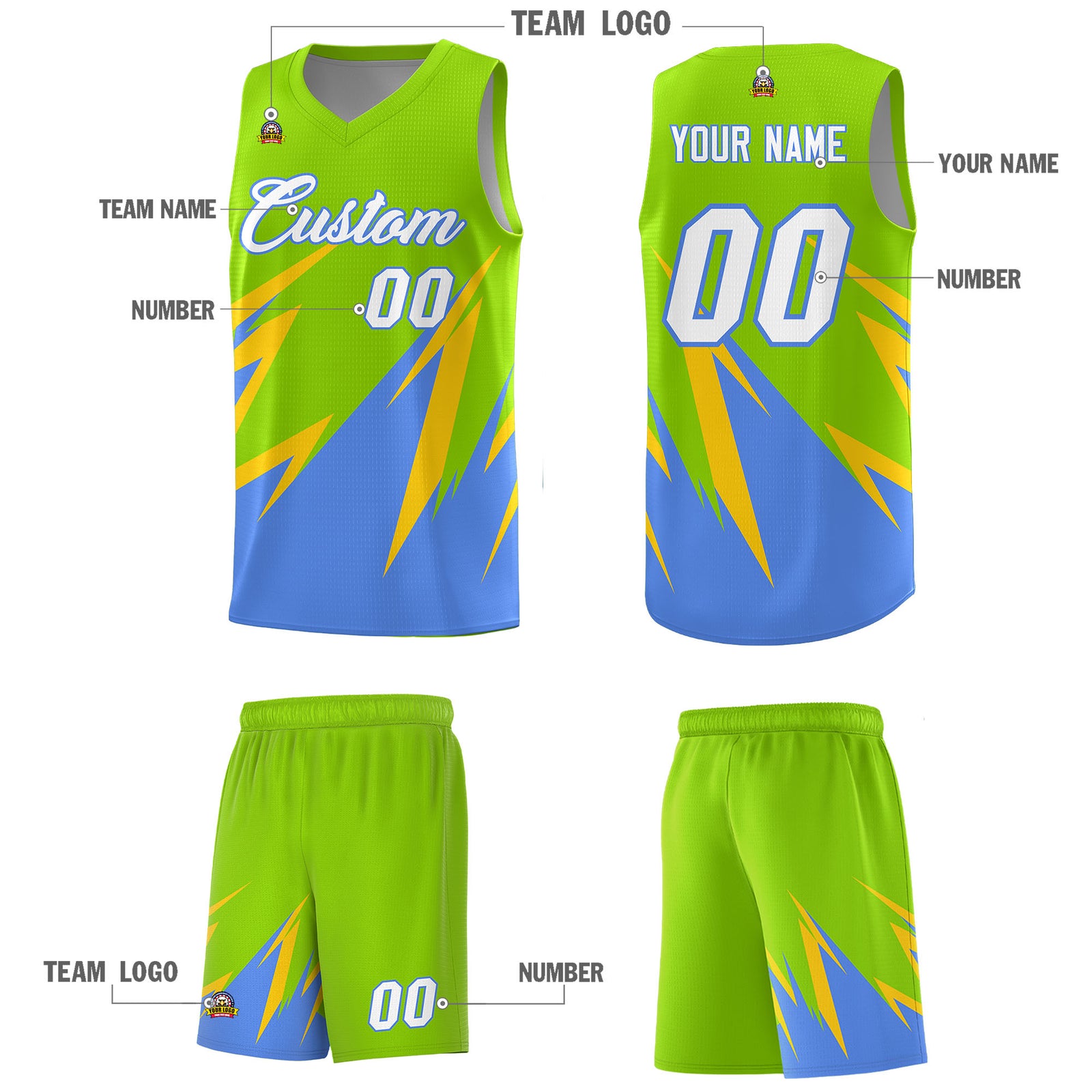 Custom Neon Green Abstract Mountain Pattern Sports Uniform Basketball Jersey