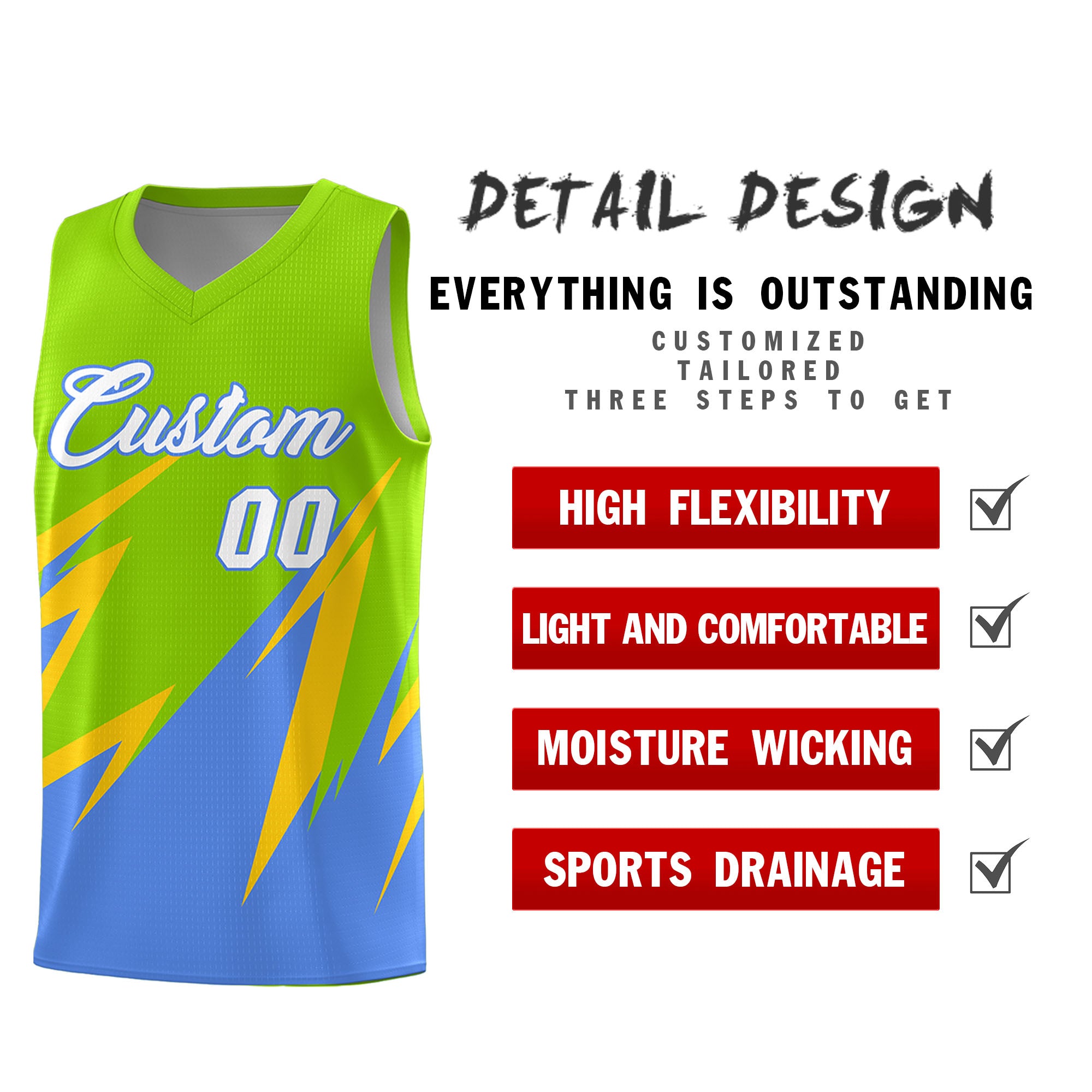 Custom Neon Green Abstract Mountain Pattern Sports Uniform Basketball Jersey