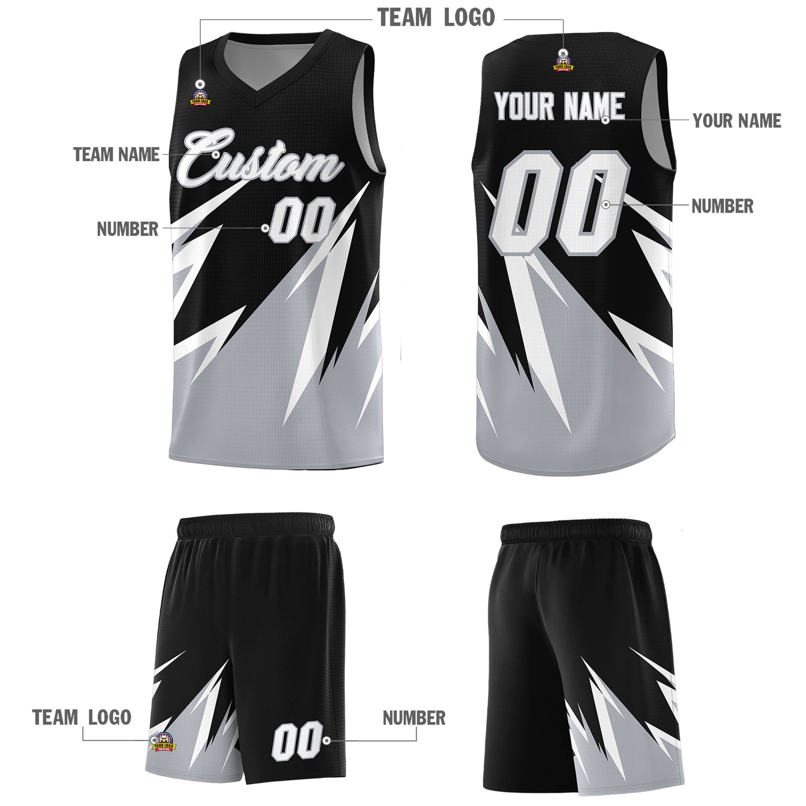 Custom Black Abstract Mountain Pattern Sports Uniform Basketball Jersey