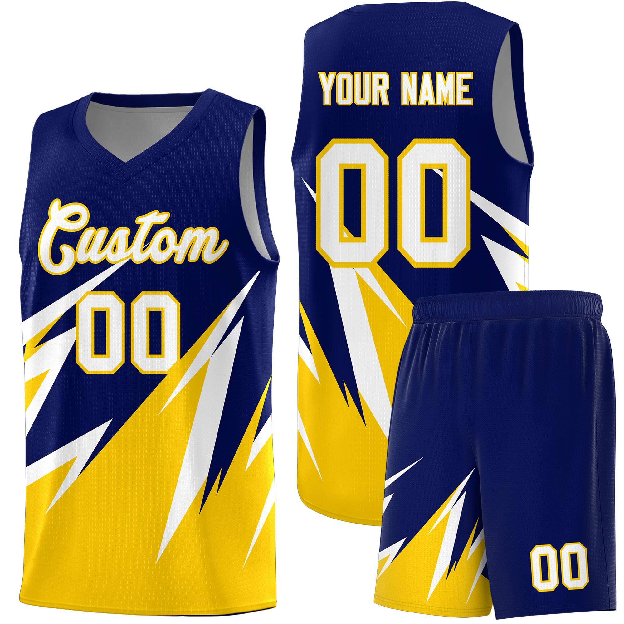 Custom Navy Abstract Mountain Pattern Sports Uniform Basketball Jersey