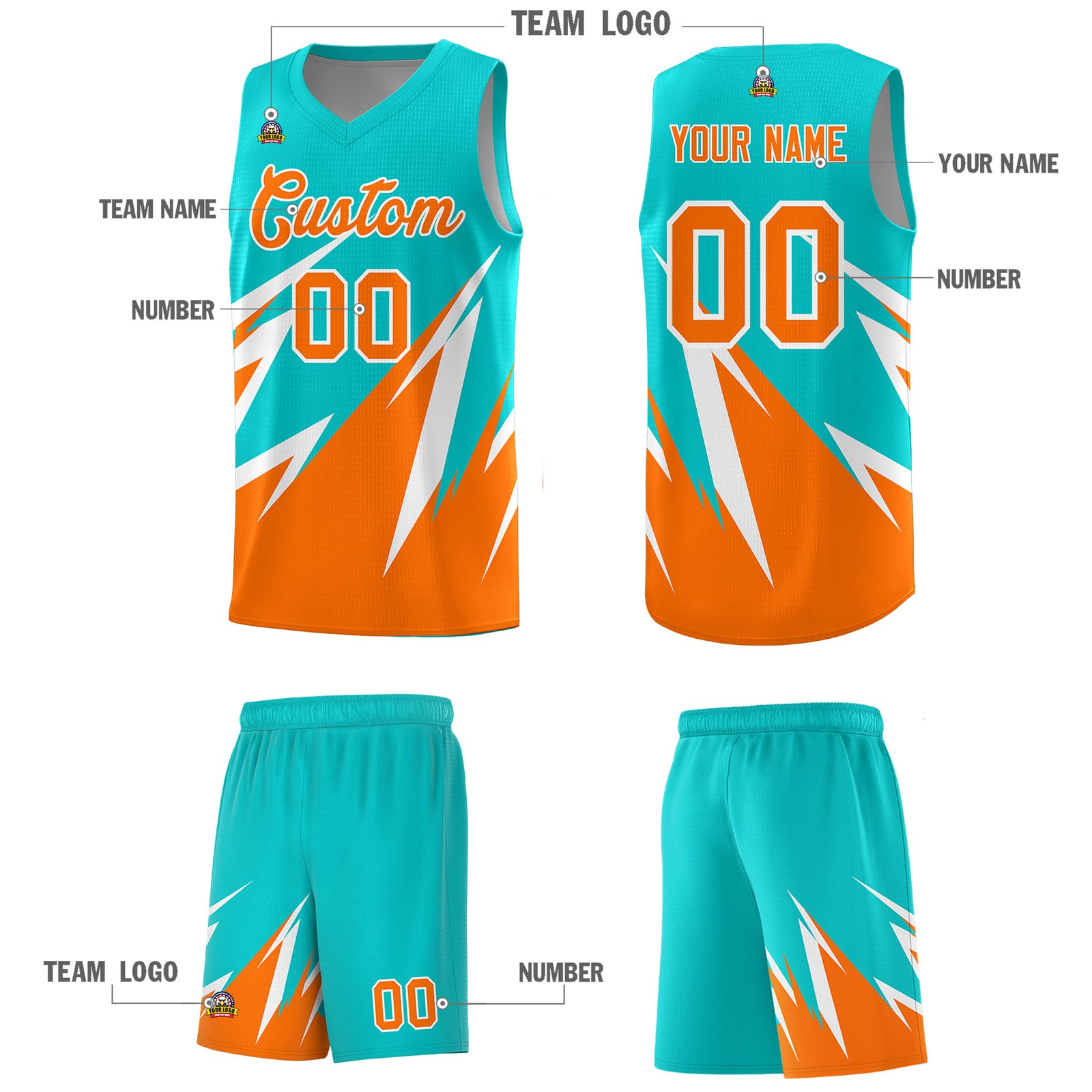 Custom Aqua Abstract Mountain Pattern Sports Uniform Basketball Jersey