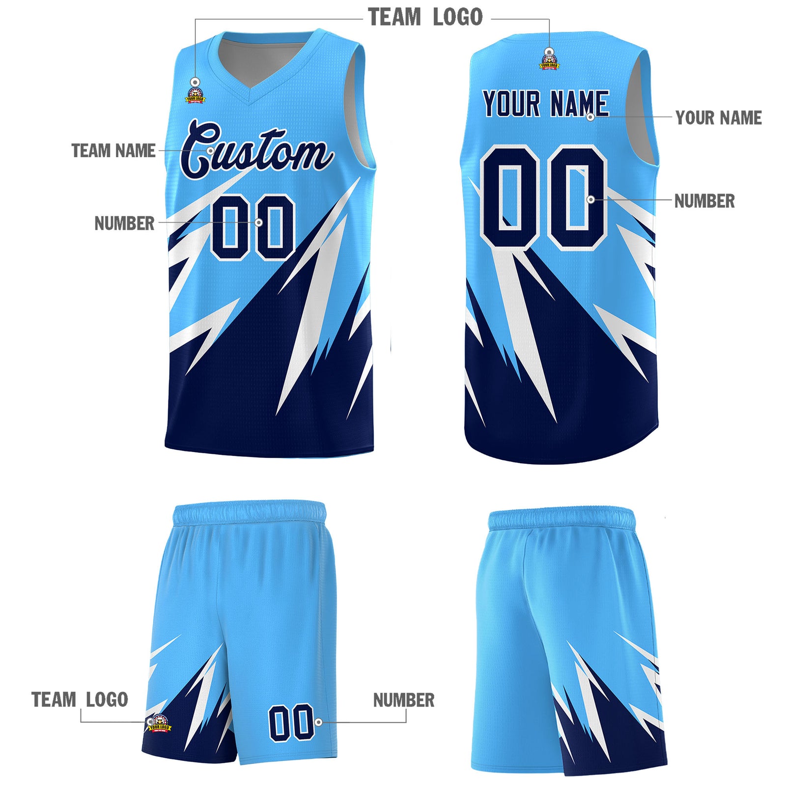 Custom Powder Blue Abstract Mountain Pattern Sports Uniform Basketball Jersey