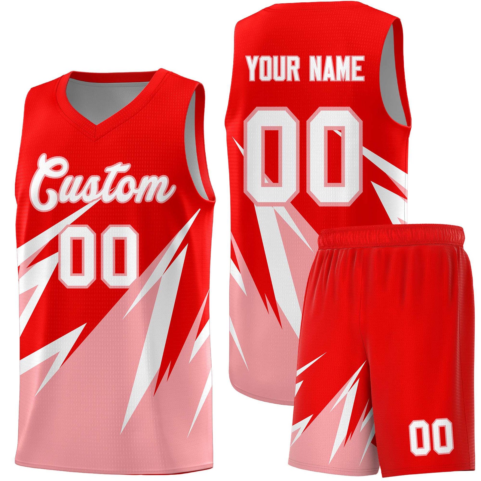 Custom Light Red Abstract Mountain Pattern Sports Uniform Basketball Jersey