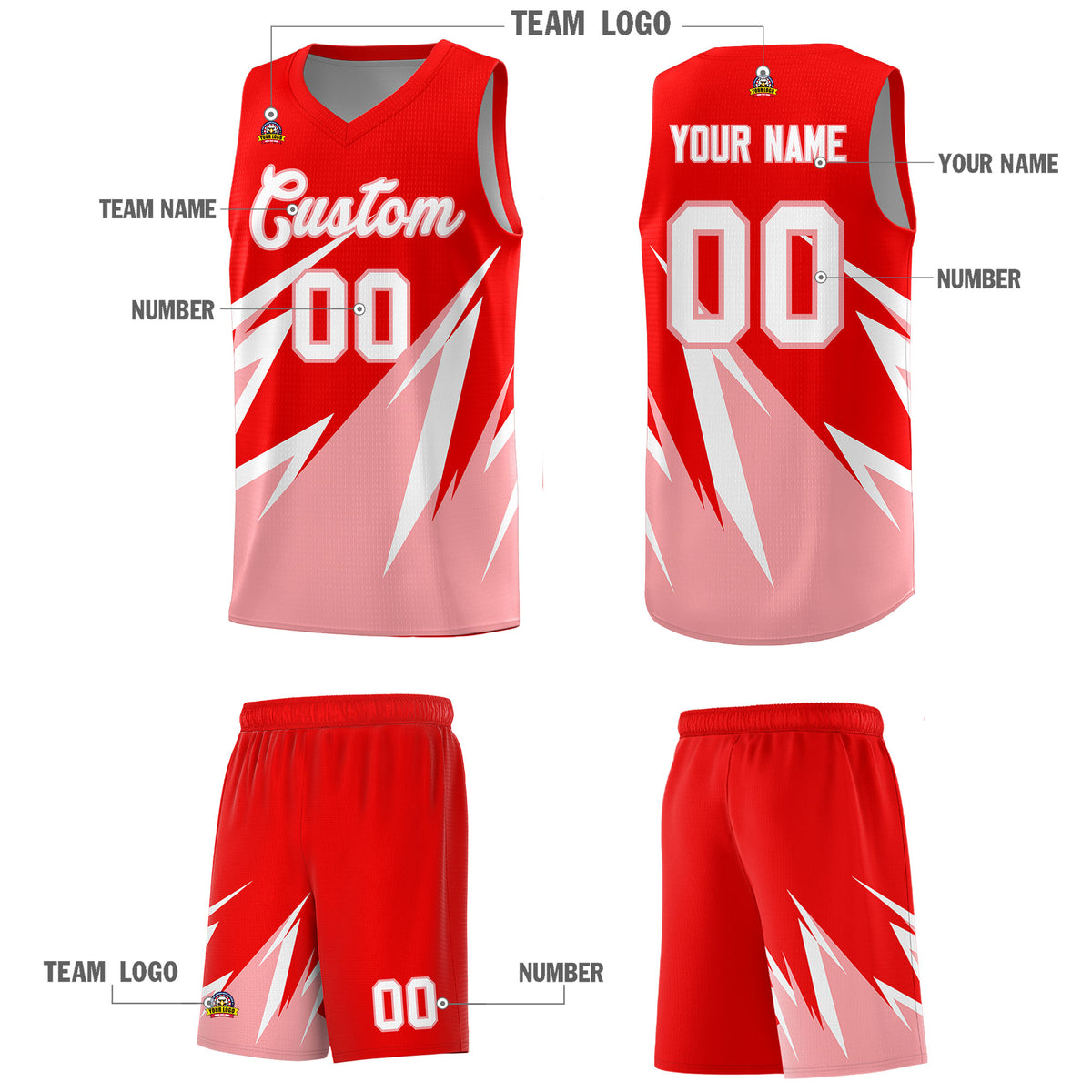 Custom Light Red Abstract Mountain Pattern Sports Uniform Basketball Jersey