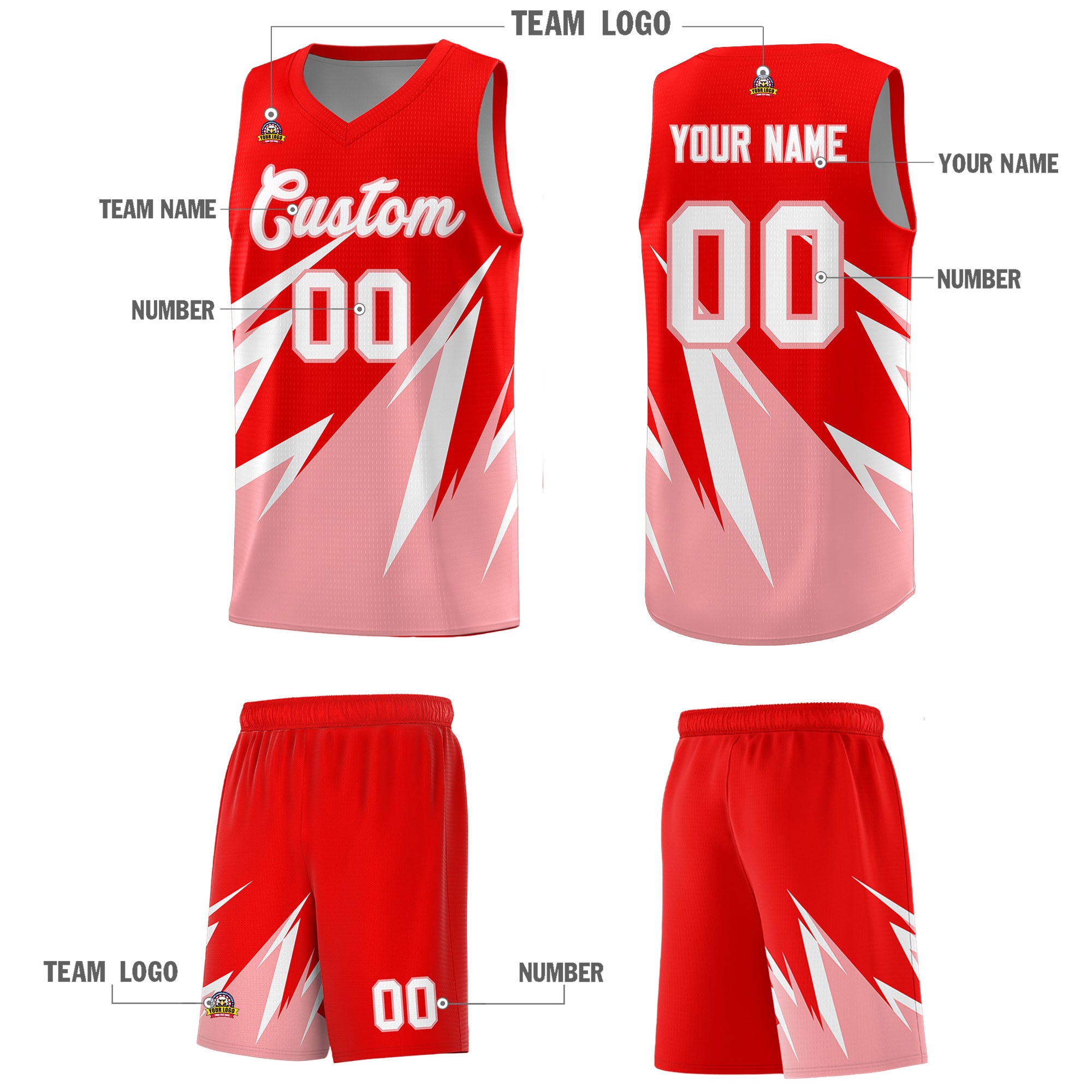 Custom Light Red Abstract Mountain Pattern Sports Uniform Basketball Jersey
