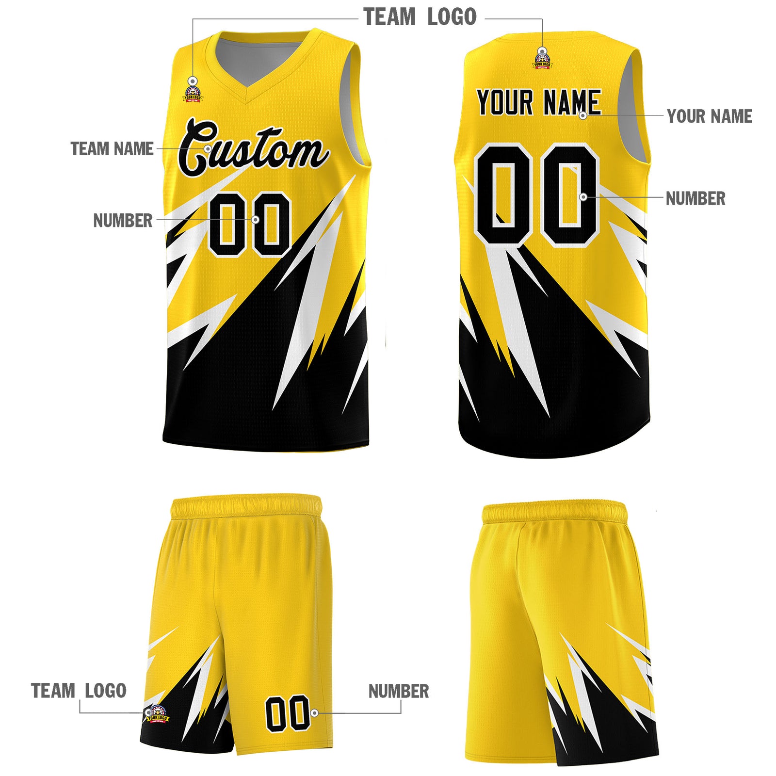 Custom Gold Abstract Mountain Pattern Sports Uniform Basketball Jersey