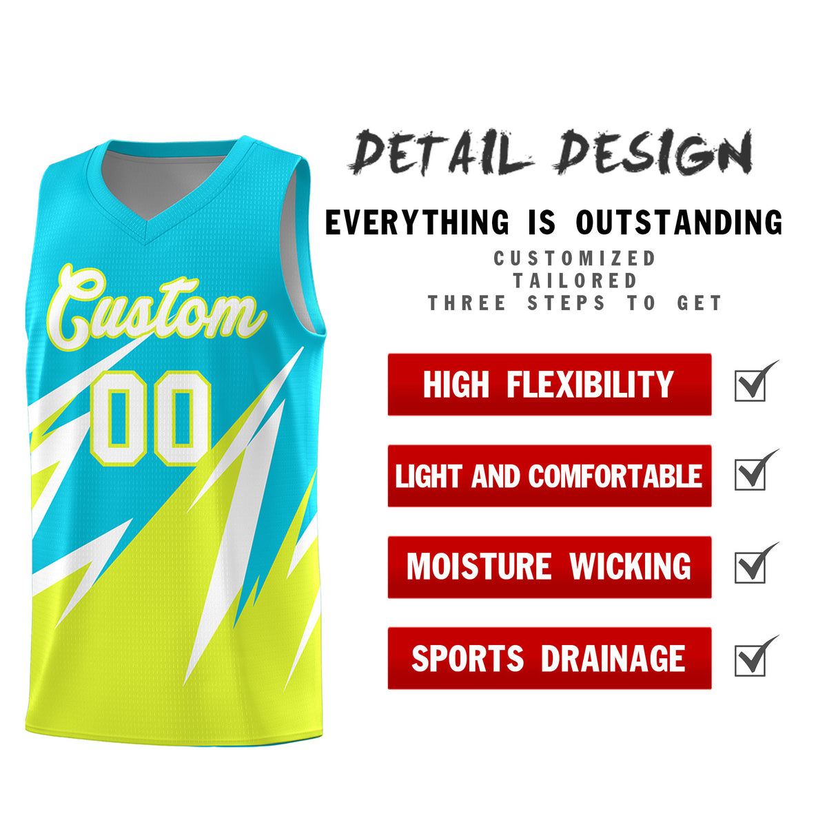 Custom Sky Blue Abstract Mountain Pattern Sports Uniform Basketball Jersey