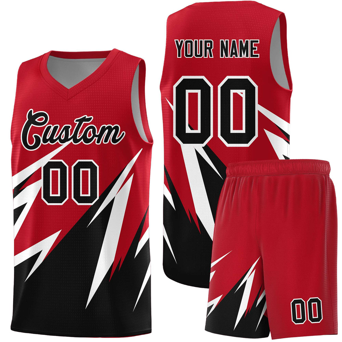 Custom Red Abstract Mountain Pattern Sports Uniform Basketball Jersey