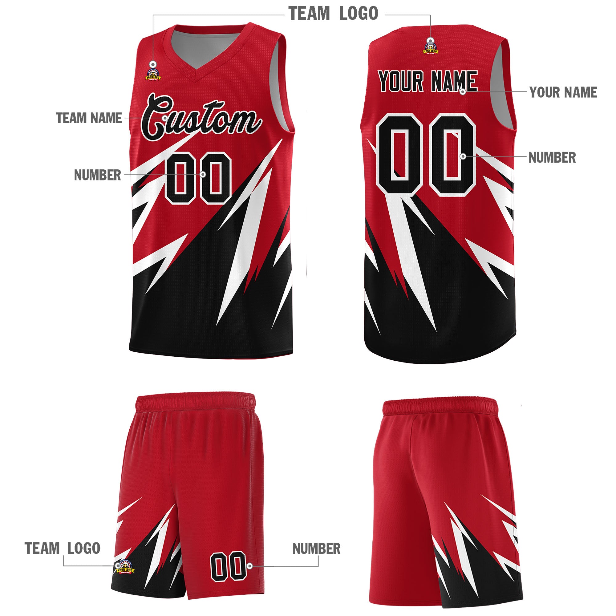Custom Red Abstract Mountain Pattern Sports Uniform Basketball Jersey