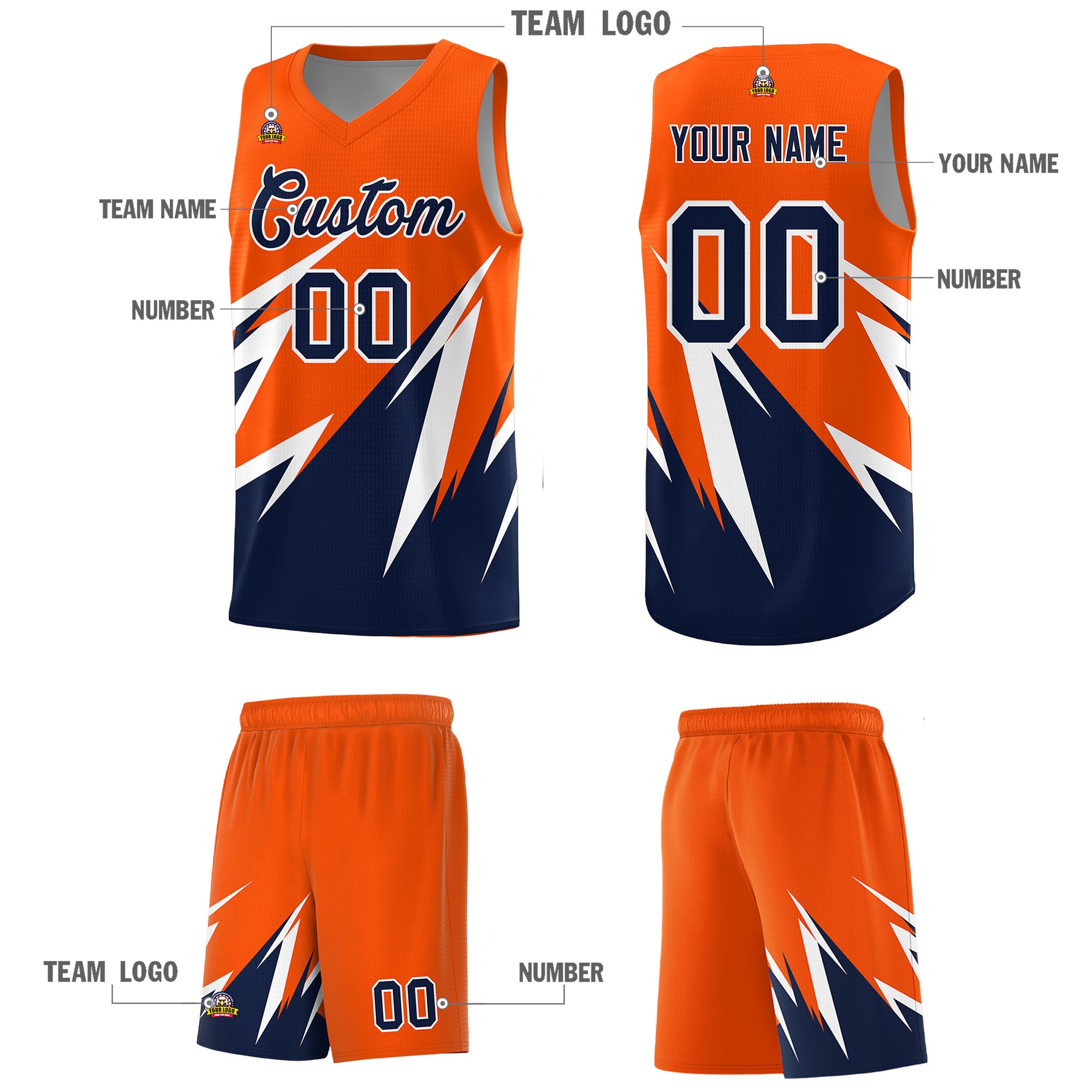 Custom Orange Abstract Mountain Pattern Sports Uniform Basketball Jersey
