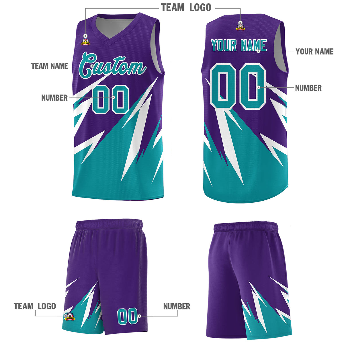 Custom Purple Abstract Mountain Pattern Sports Uniform Basketball Jersey