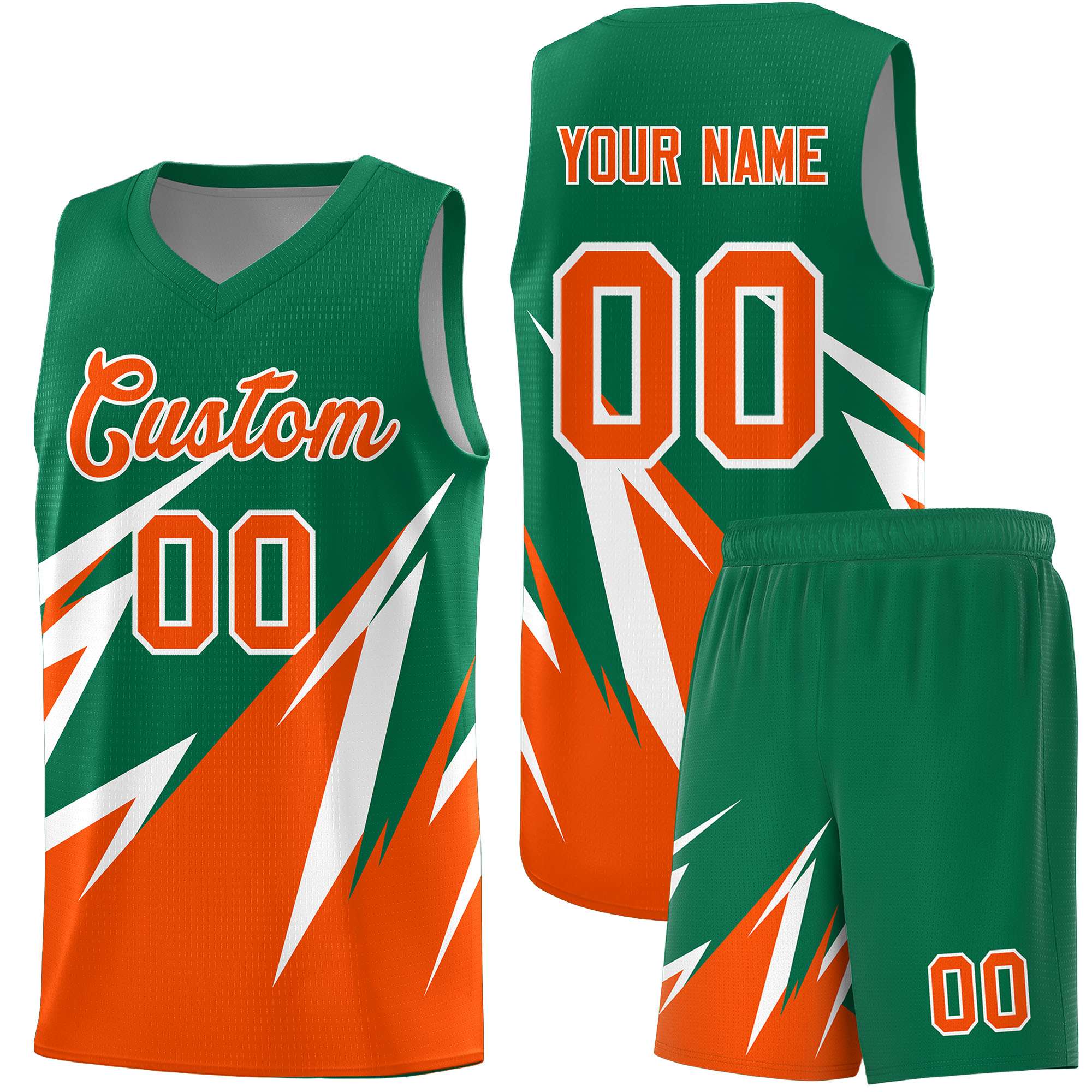Custom Kelly Green Abstract Mountain Pattern Sports Uniform Basketball Jersey