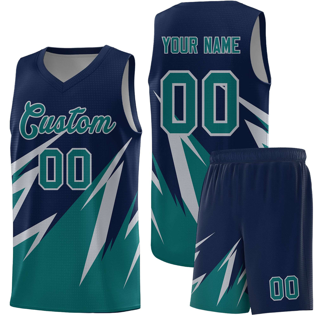 Custom Navy Abstract Mountain Pattern Sports Uniform Basketball Jersey