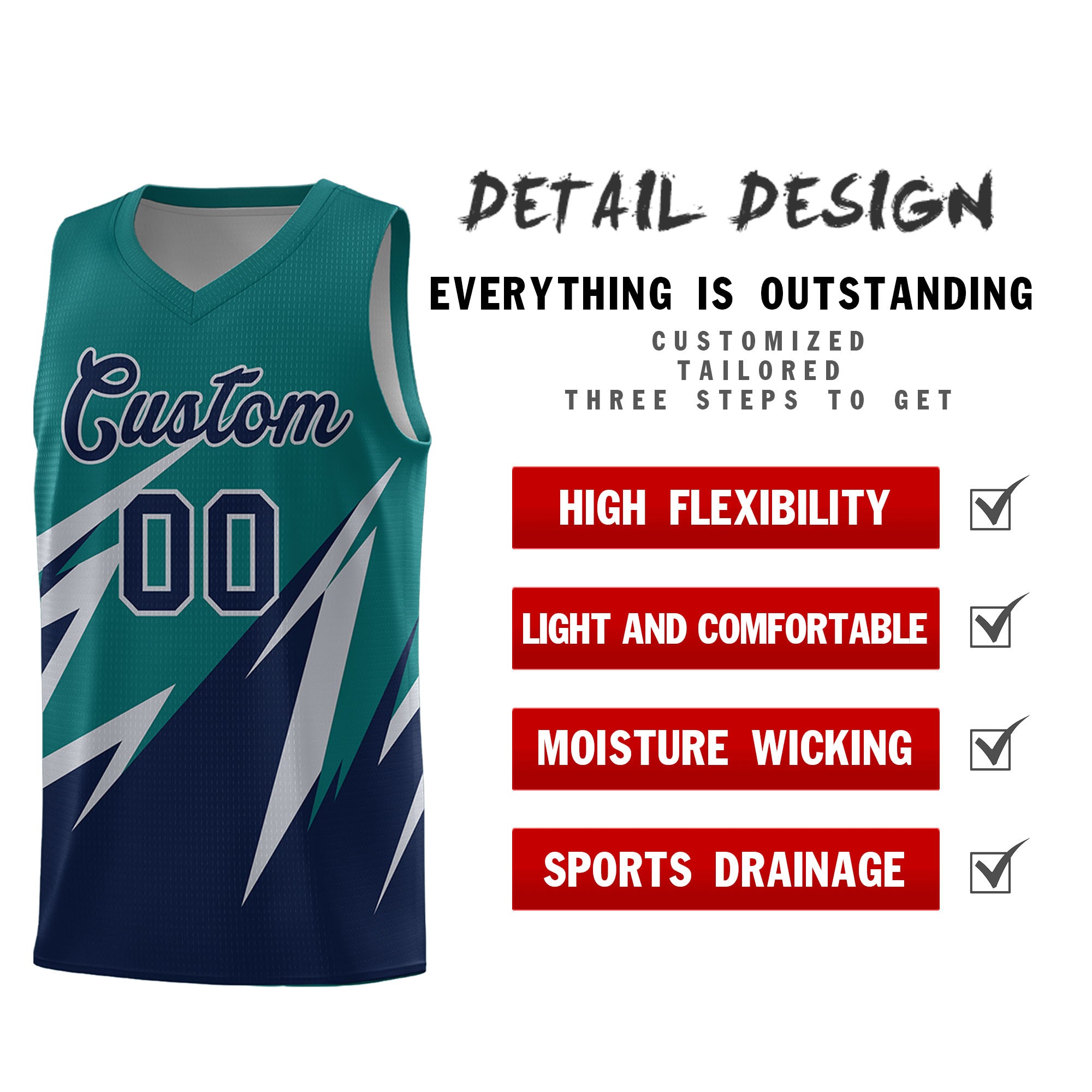 Custom Teal Abstract Mountain Pattern Sports Uniform Basketball Jersey