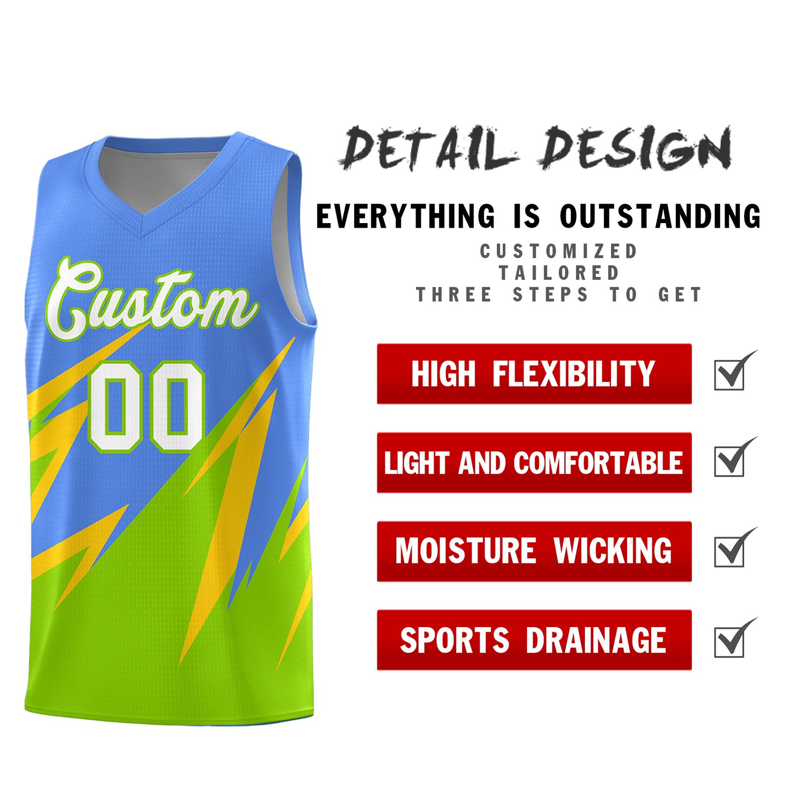 Custom Light Blue Abstract Mountain Pattern Sports Uniform Basketball Jersey