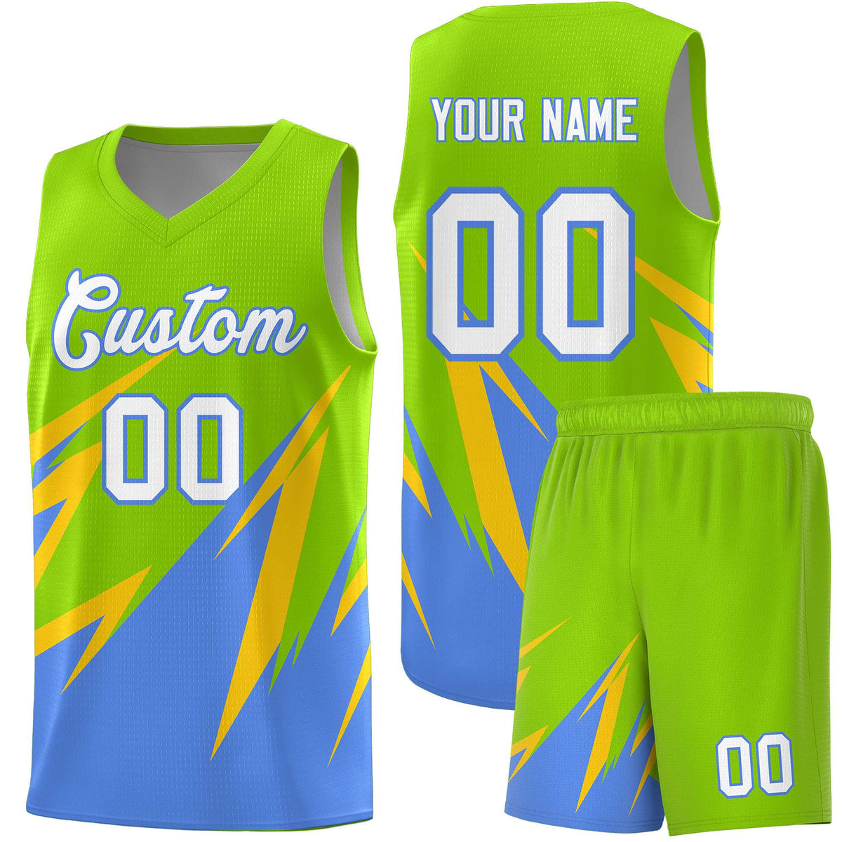 Custom Neon Green Abstract Mountain Pattern Sports Uniform Basketball Jersey