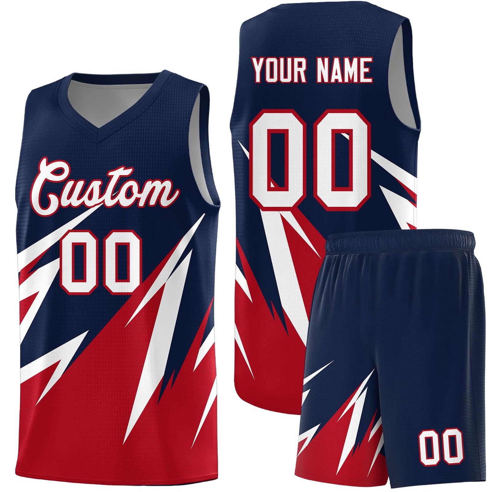 Custom Navy Abstract Mountain Pattern Sports Uniform Basketball Jersey