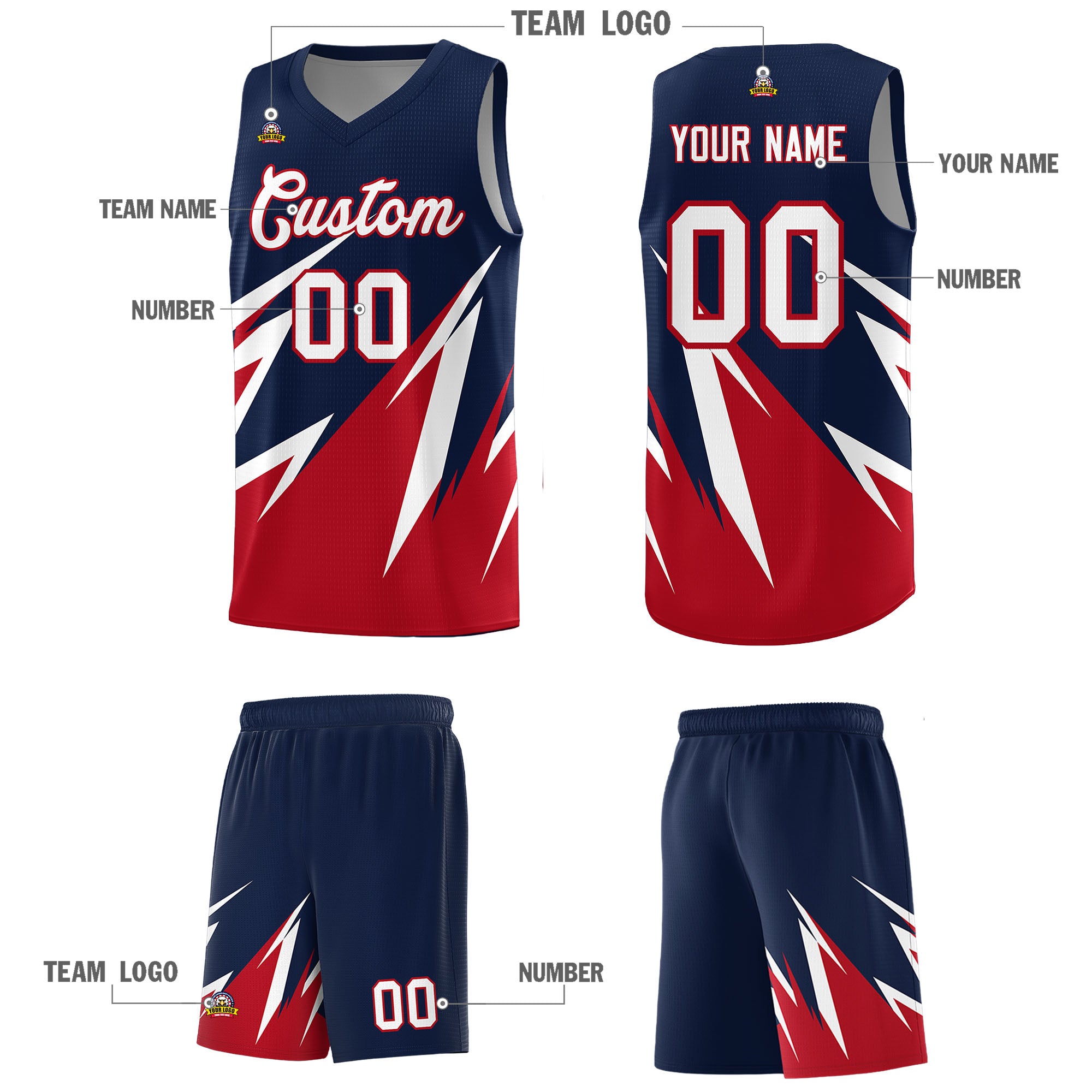 Custom Navy Abstract Mountain Pattern Sports Uniform Basketball Jersey