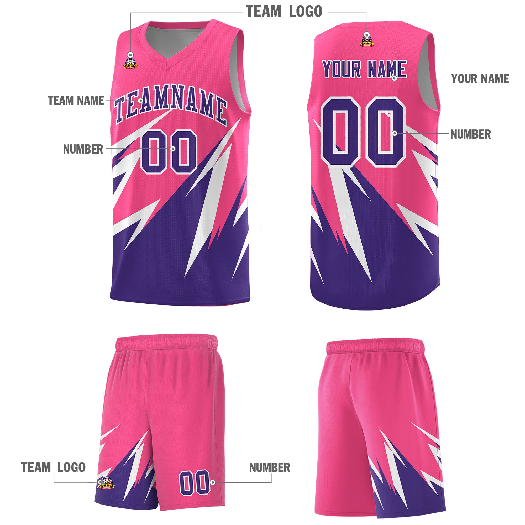 Custom Pink Abstract Mountain Pattern Sports Uniform Basketball Jersey