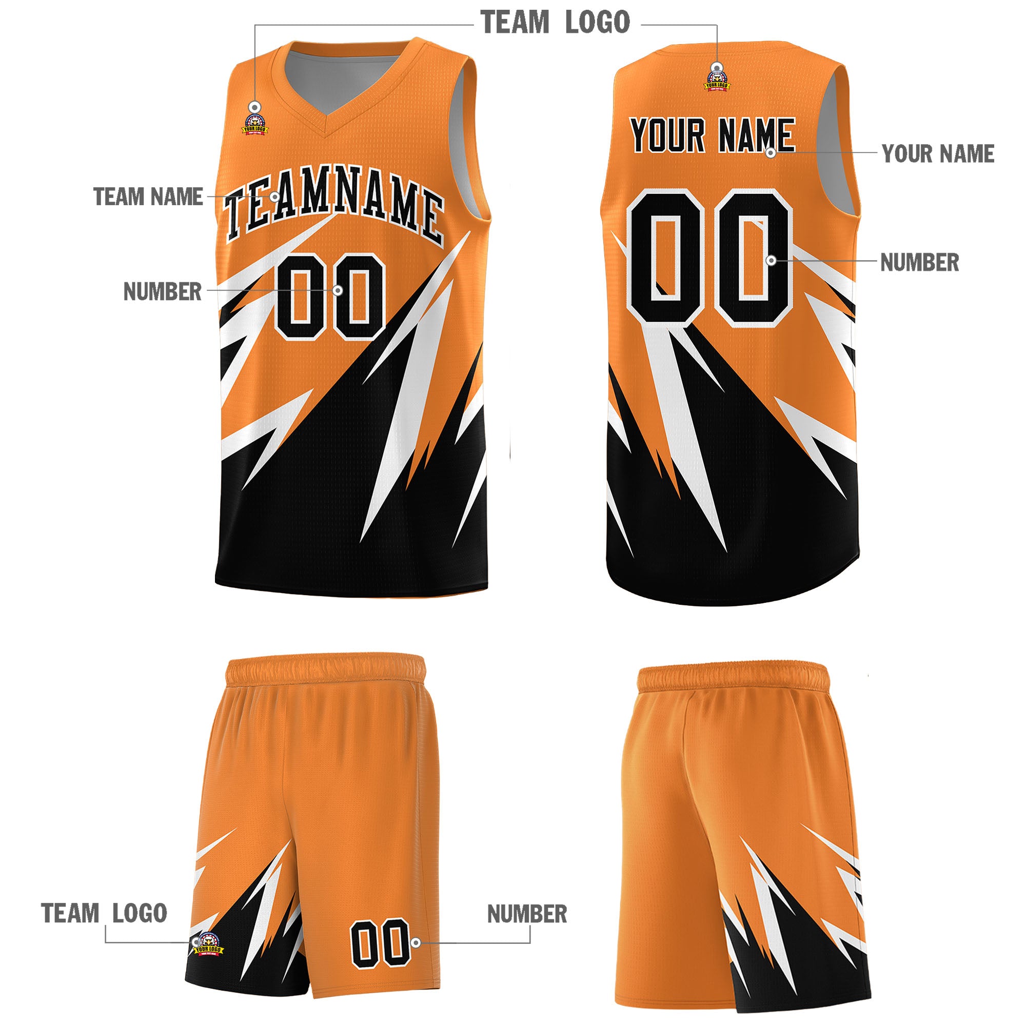 Custom Gold Orange Abstract Mountain Pattern Sports Uniform Basketball Jersey