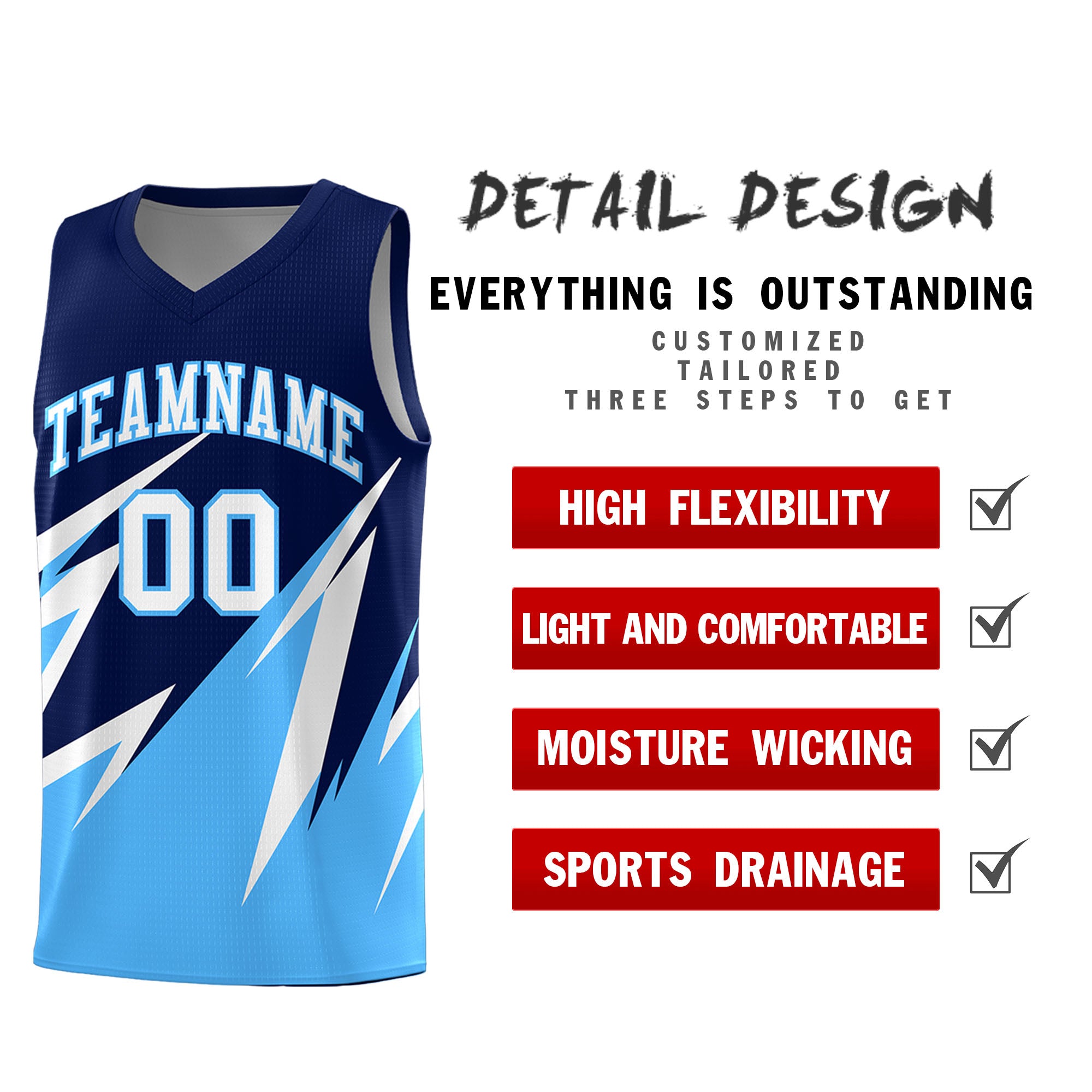 Custom Navy Abstract Mountain Pattern Sports Uniform Basketball Jersey