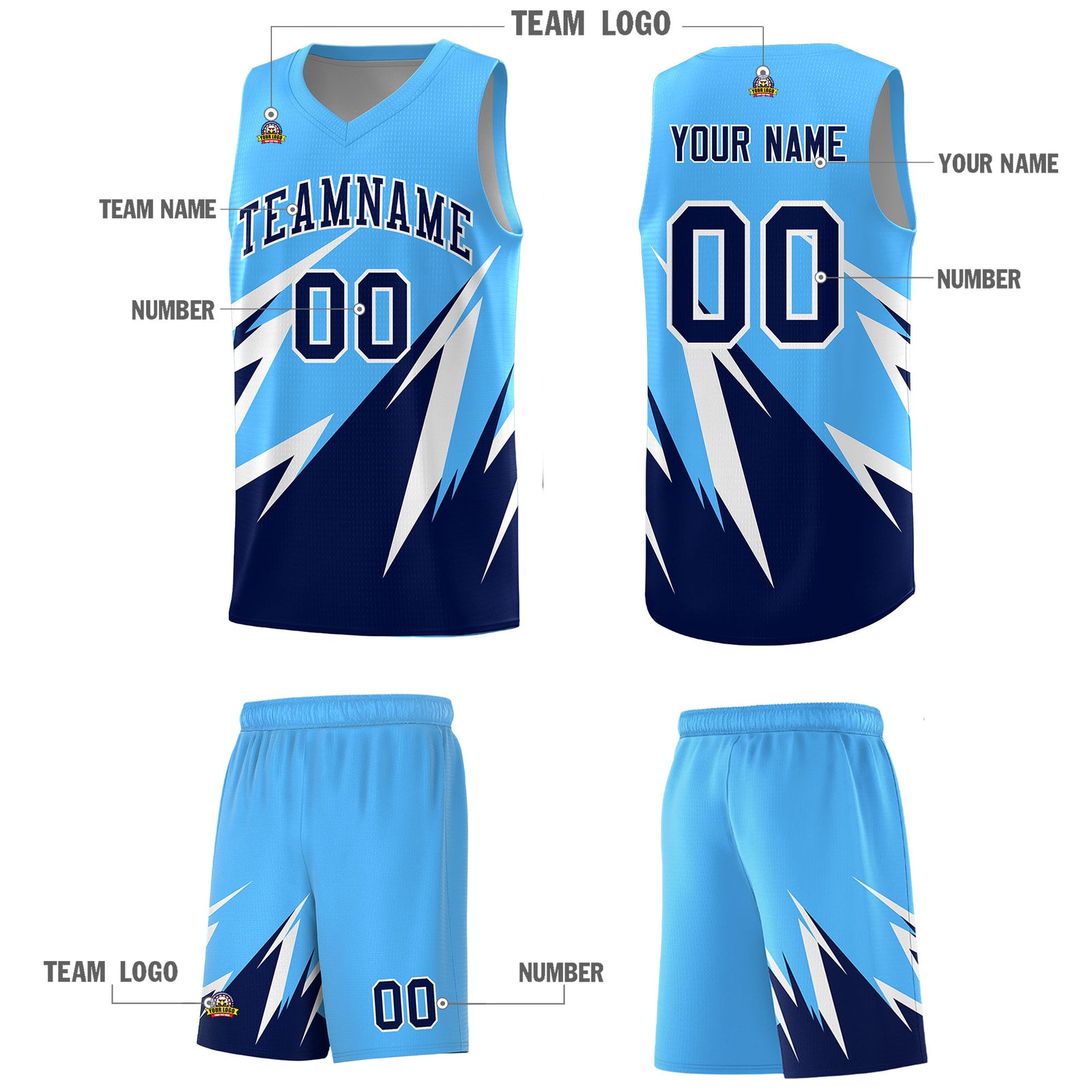 Custom Powder Blue Abstract Mountain Pattern Sports Uniform Basketball Jersey