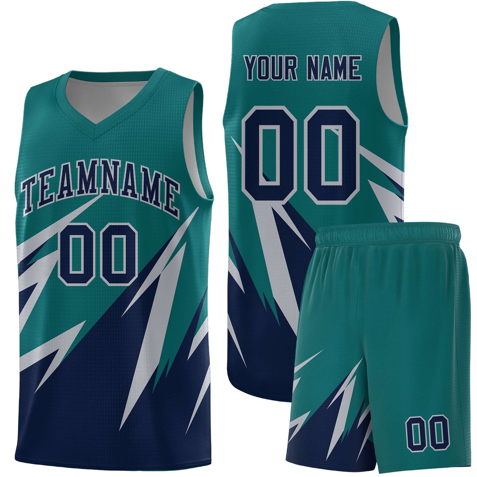 Custom Teal Abstract Mountain Pattern Sports Uniform Basketball Jersey