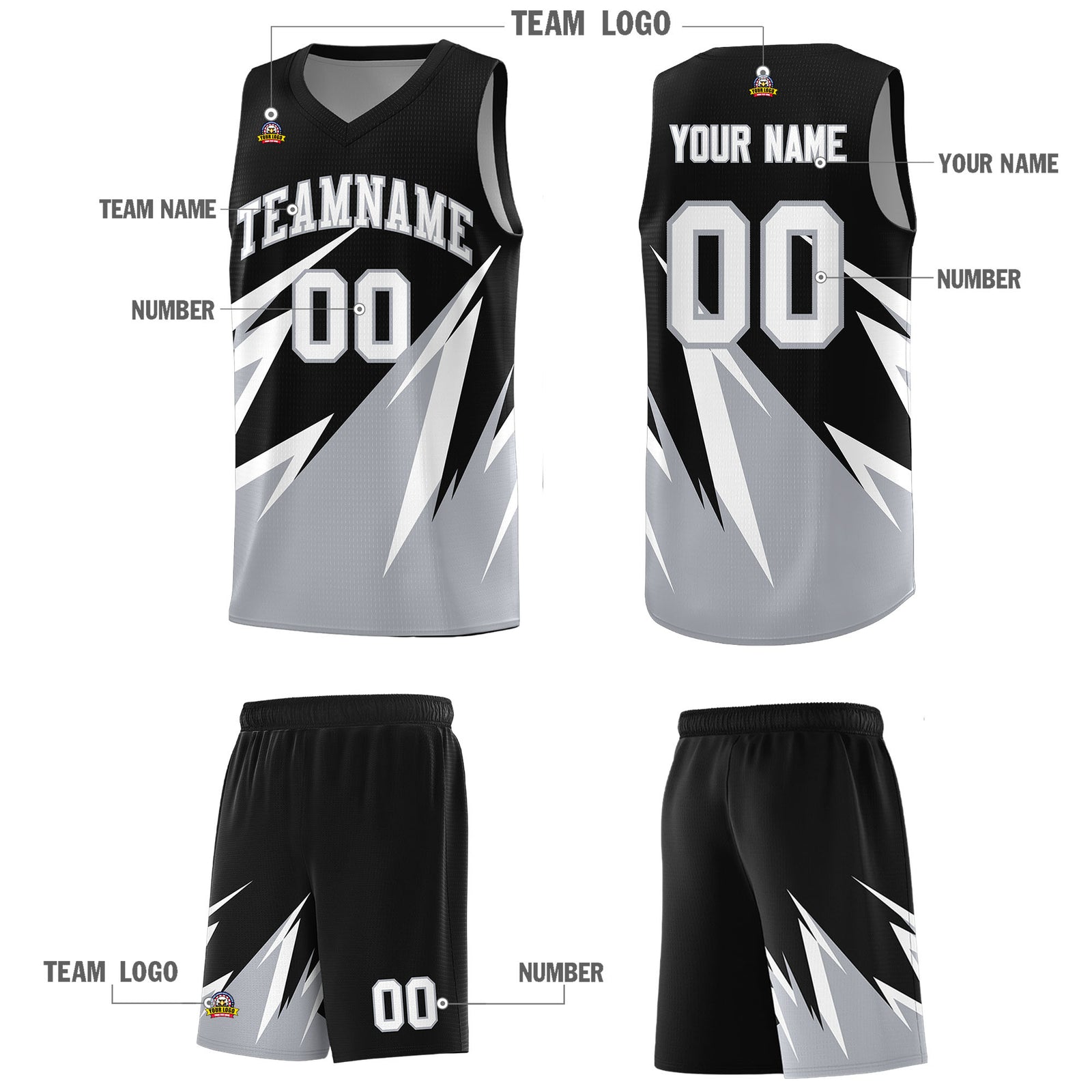 Custom Black Abstract Mountain Pattern Sports Uniform Basketball Jersey
