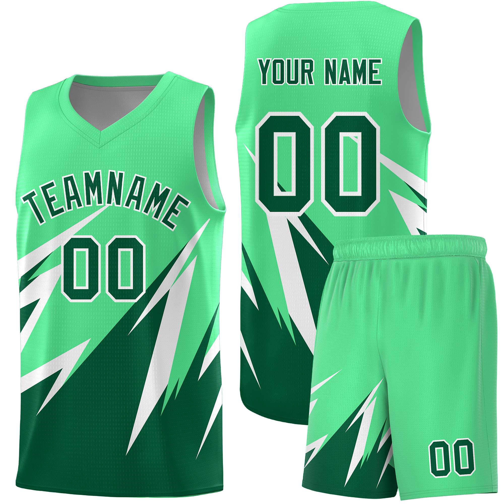 Custom Green Abstract Mountain Pattern Sports Uniform Basketball Jersey