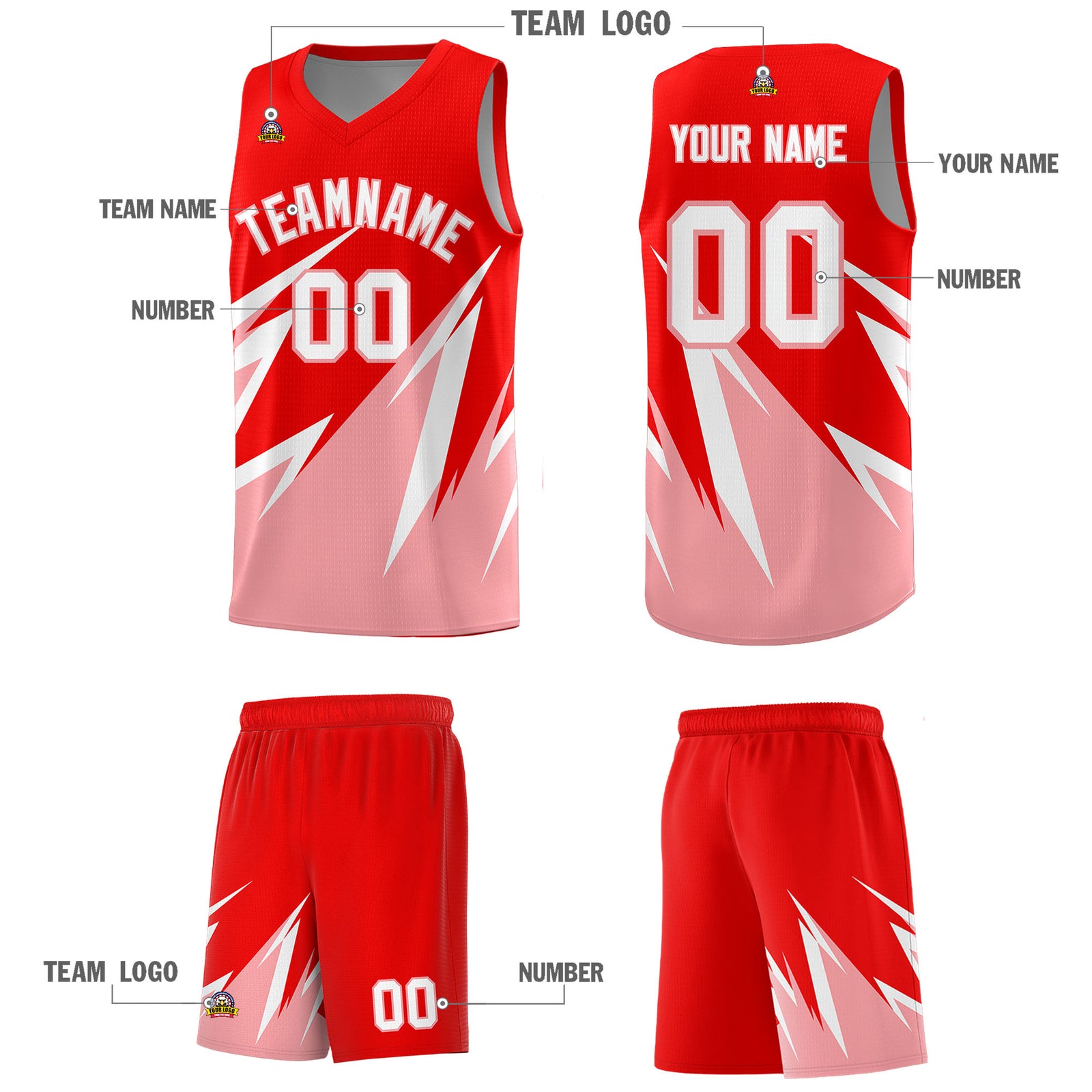 Custom Light Red Abstract Mountain Pattern Sports Uniform Basketball Jersey