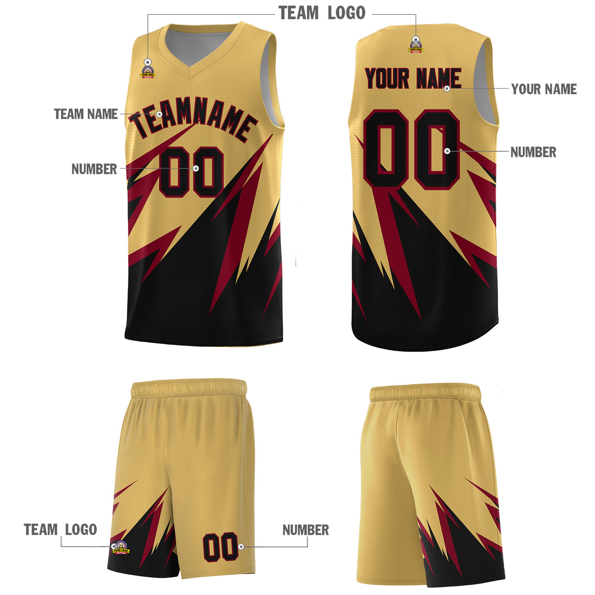 Custom Old Gold Abstract Mountain Pattern Sports Uniform Basketball Jersey