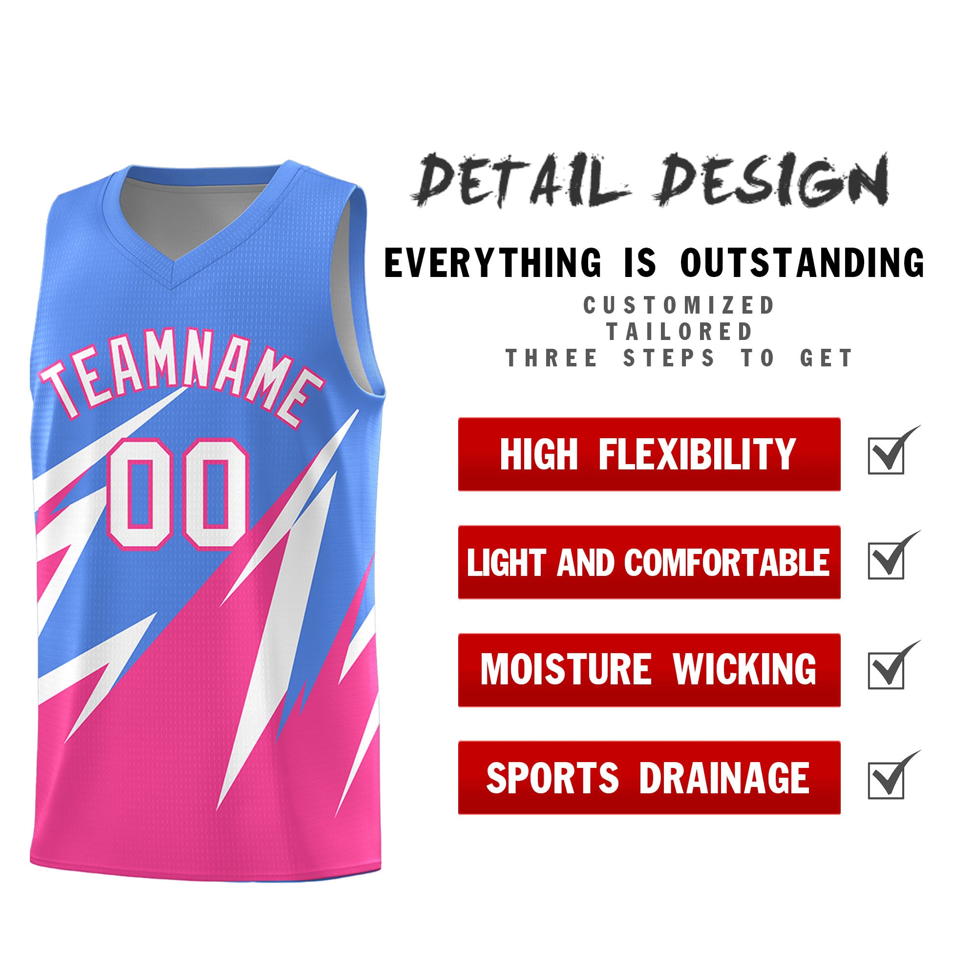 Custom Light Blue Abstract Mountain Pattern Sports Uniform Basketball Jersey