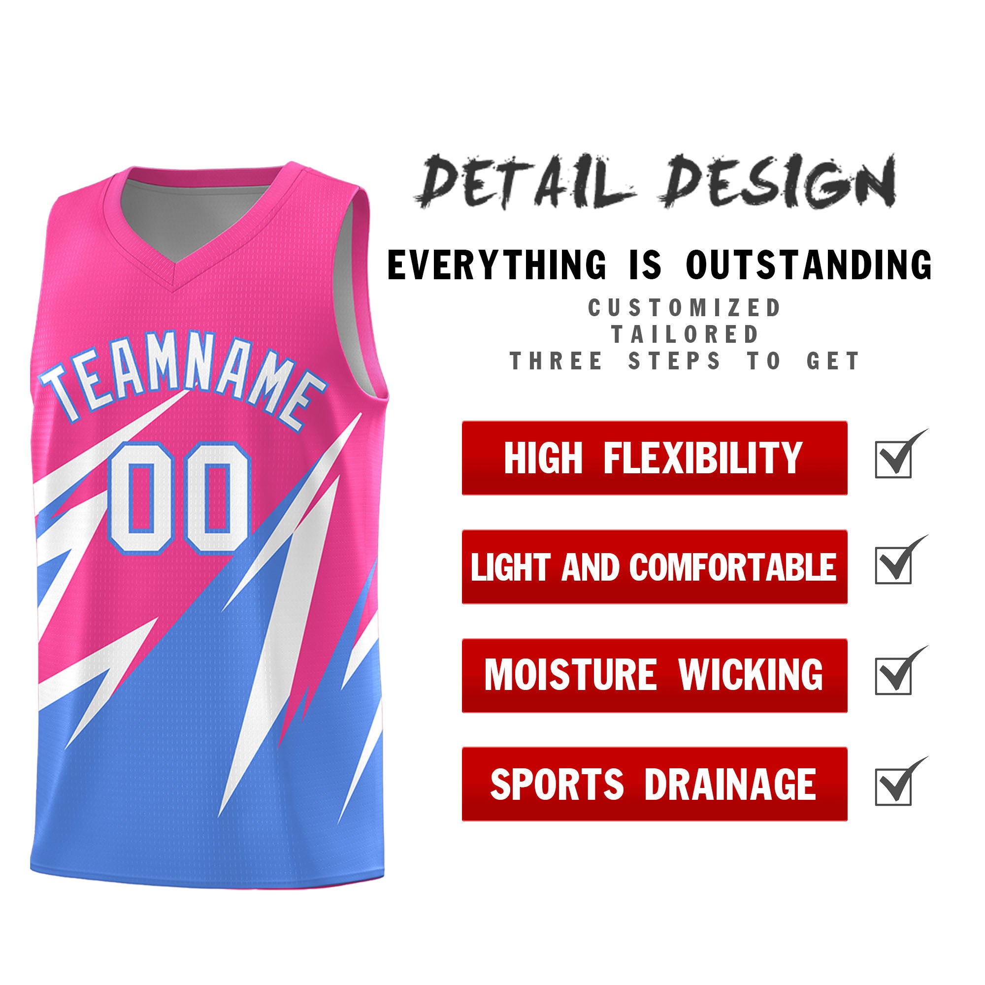 Custom Pink Abstract Mountain Pattern Sports Uniform Basketball Jersey