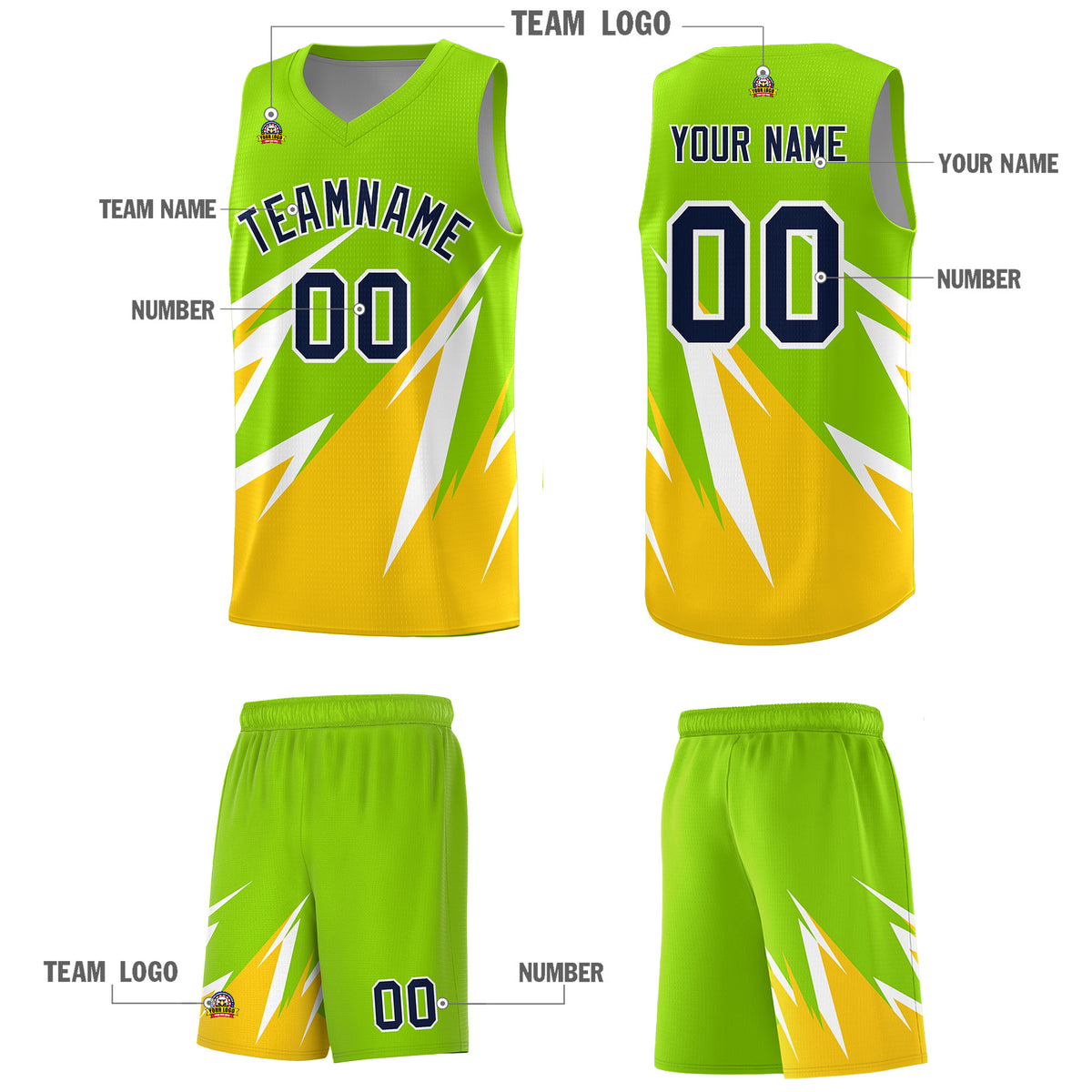 Custom Neon Green Abstract Mountain Pattern Sports Uniform Basketball Jersey
