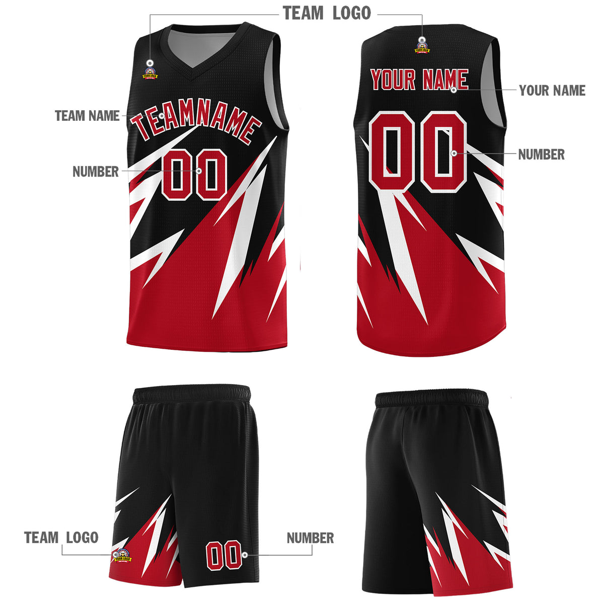 Custom Black Abstract Mountain Pattern Sports Uniform Basketball Jersey