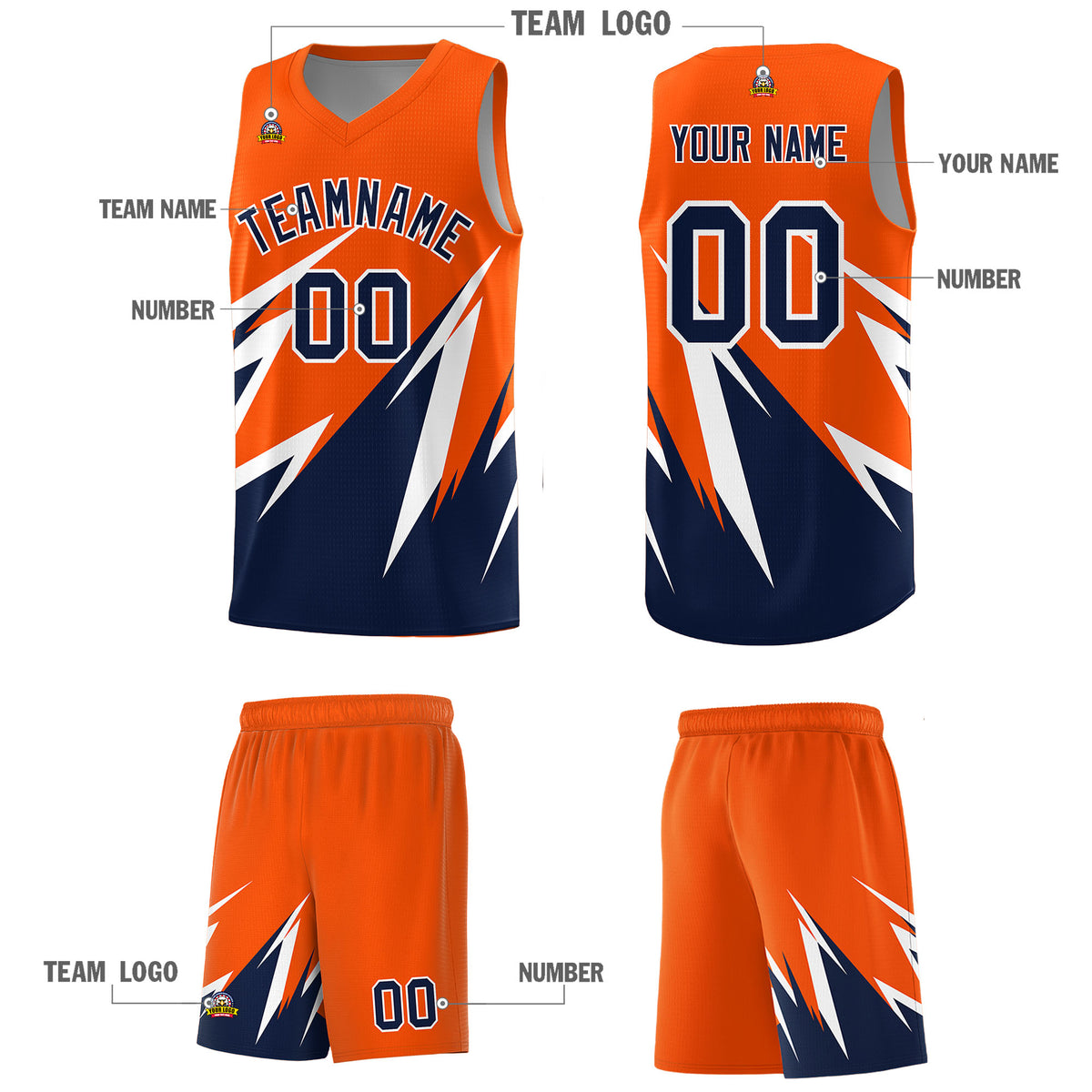 Custom Orange Abstract Mountain Pattern Sports Uniform Basketball Jersey