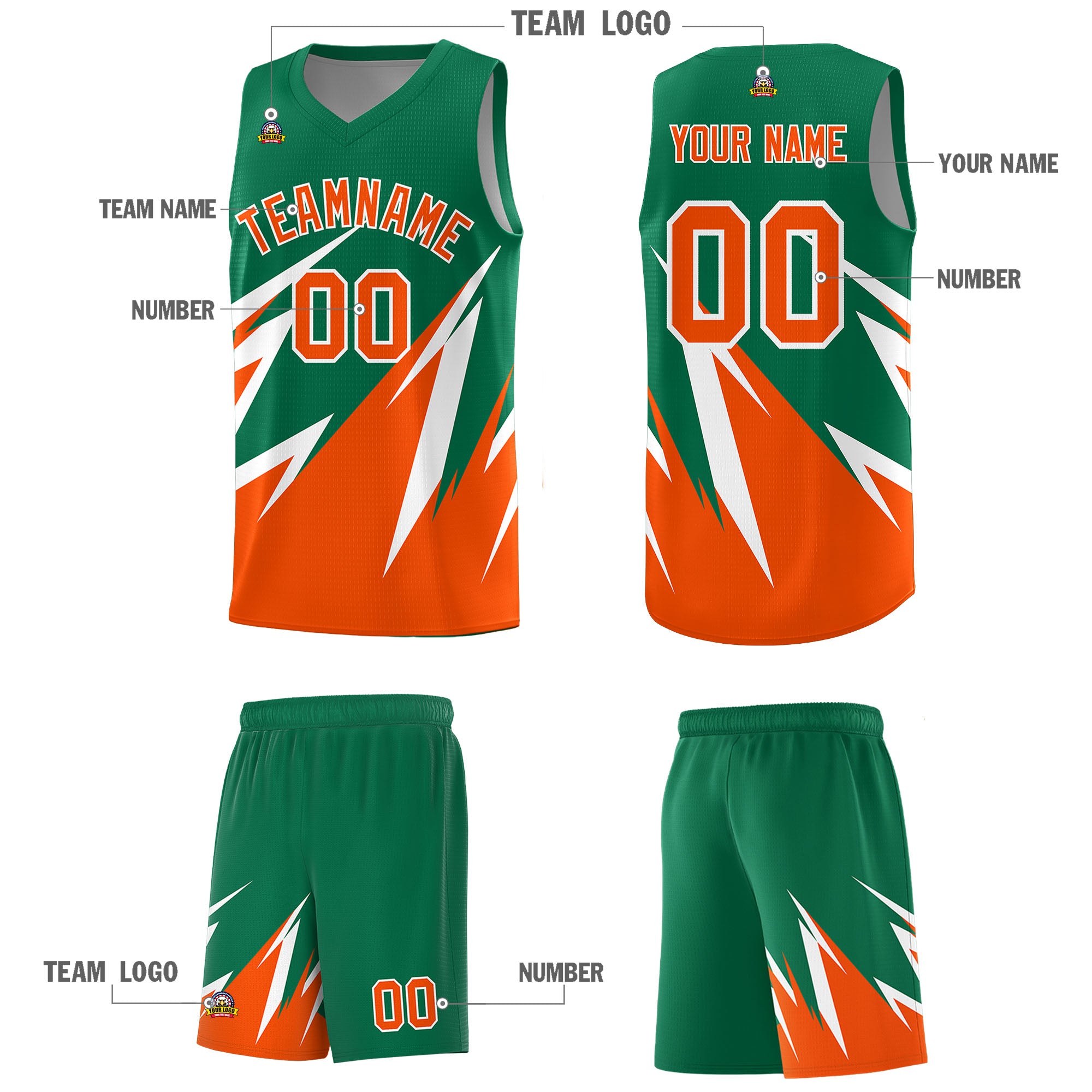 Custom Kelly Green Abstract Mountain Pattern Sports Uniform Basketball Jersey