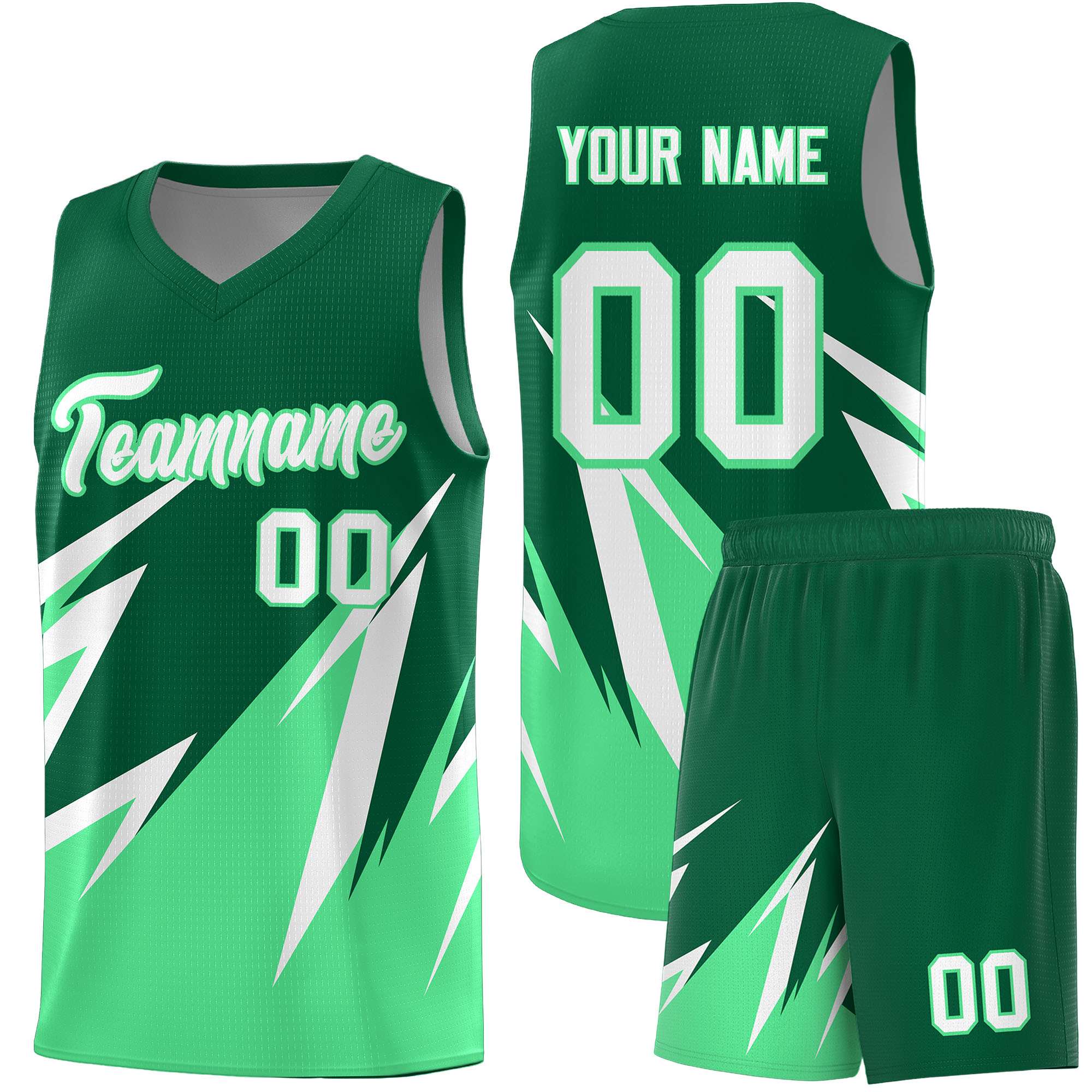 Custom Kelly Green Abstract Mountain Pattern Sports Uniform Basketball Jersey