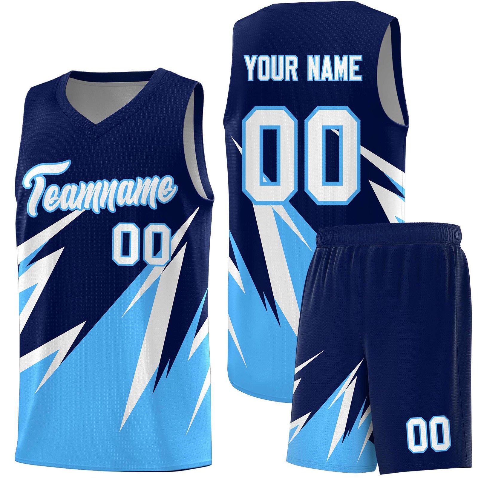 Custom Navy Abstract Mountain Pattern Sports Uniform Basketball Jersey
