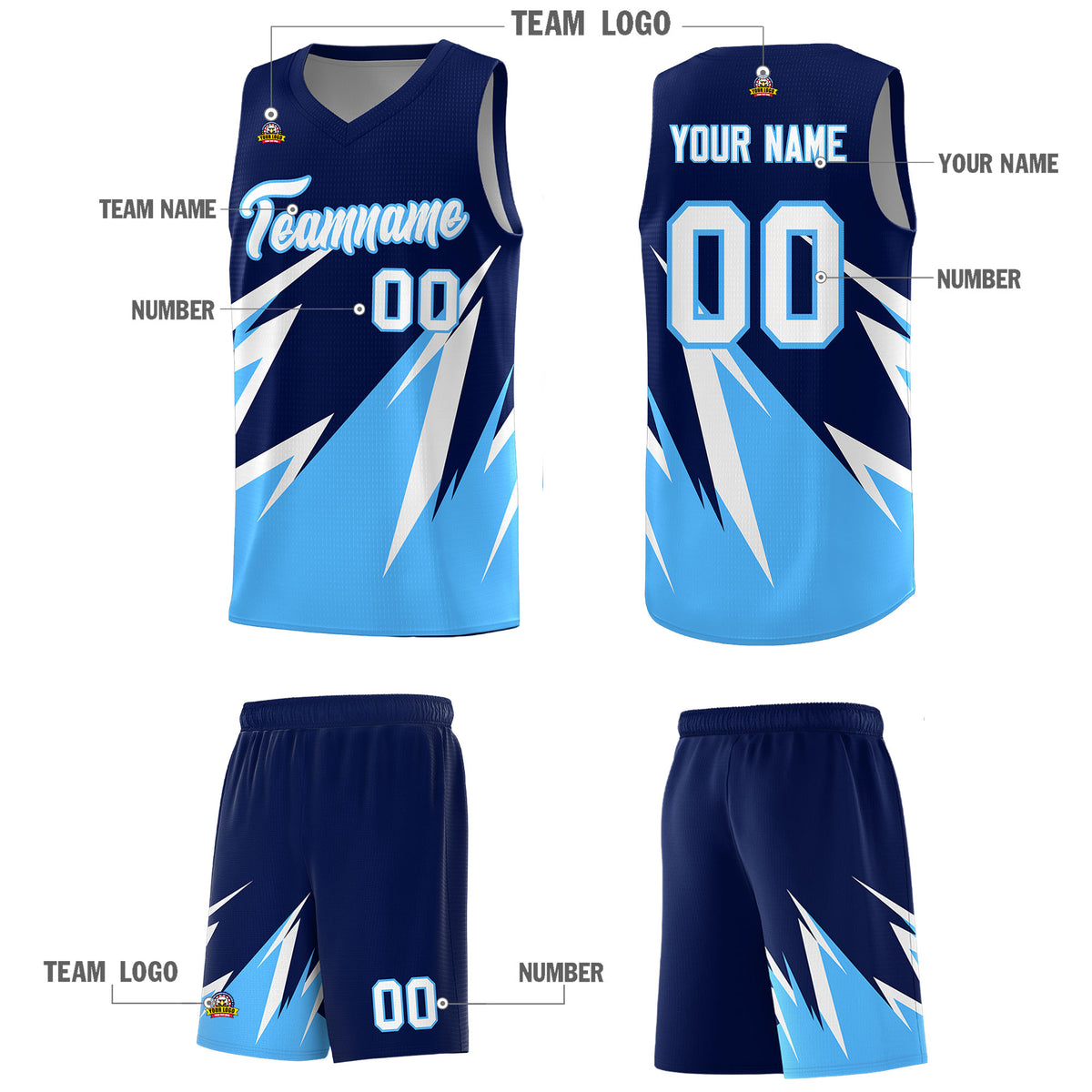 Custom Navy Abstract Mountain Pattern Sports Uniform Basketball Jersey
