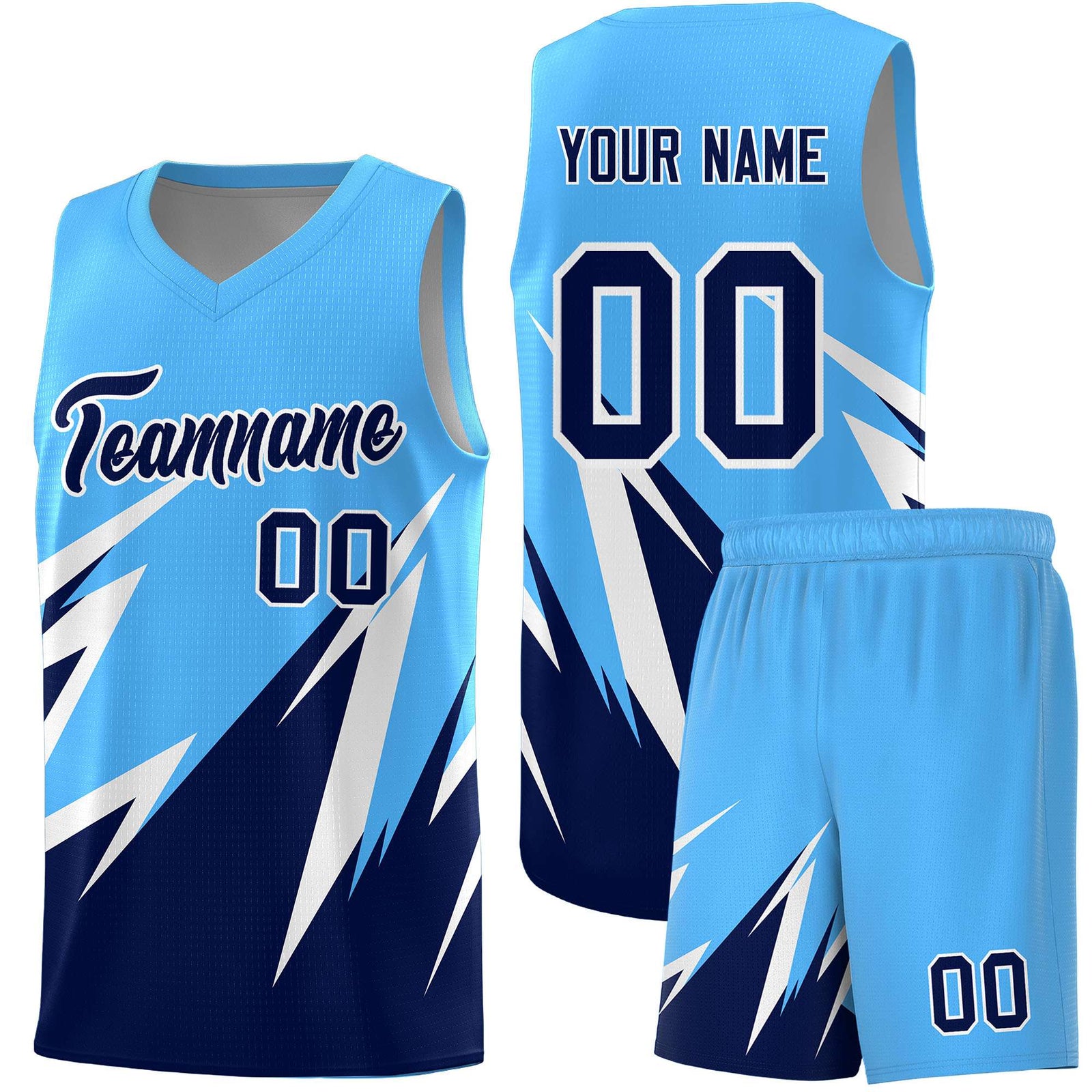 Custom Powder Blue Abstract Mountain Pattern Sports Uniform Basketball Jersey
