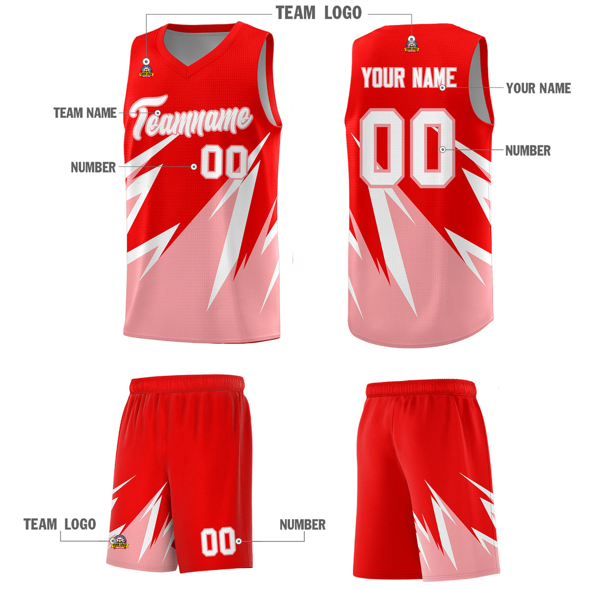 Custom Light Red Abstract Mountain Pattern Sports Uniform Basketball Jersey